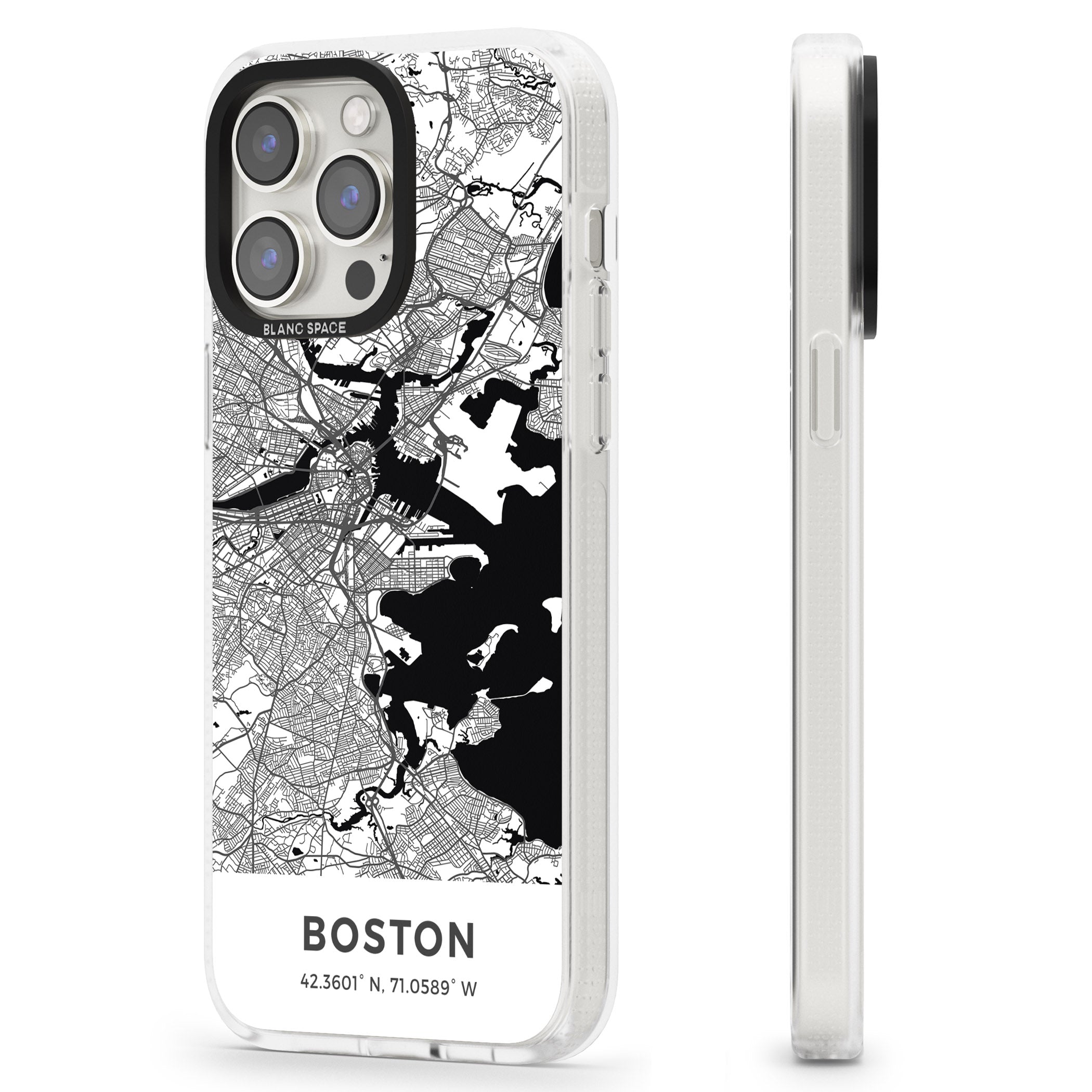 Map of Boston, Massachusetts iPhone 15 Pro Max / 15 Pro / 14 Pro Max / 14 Pro / 13 Pro Clear Case Impact Air - Blanc Space