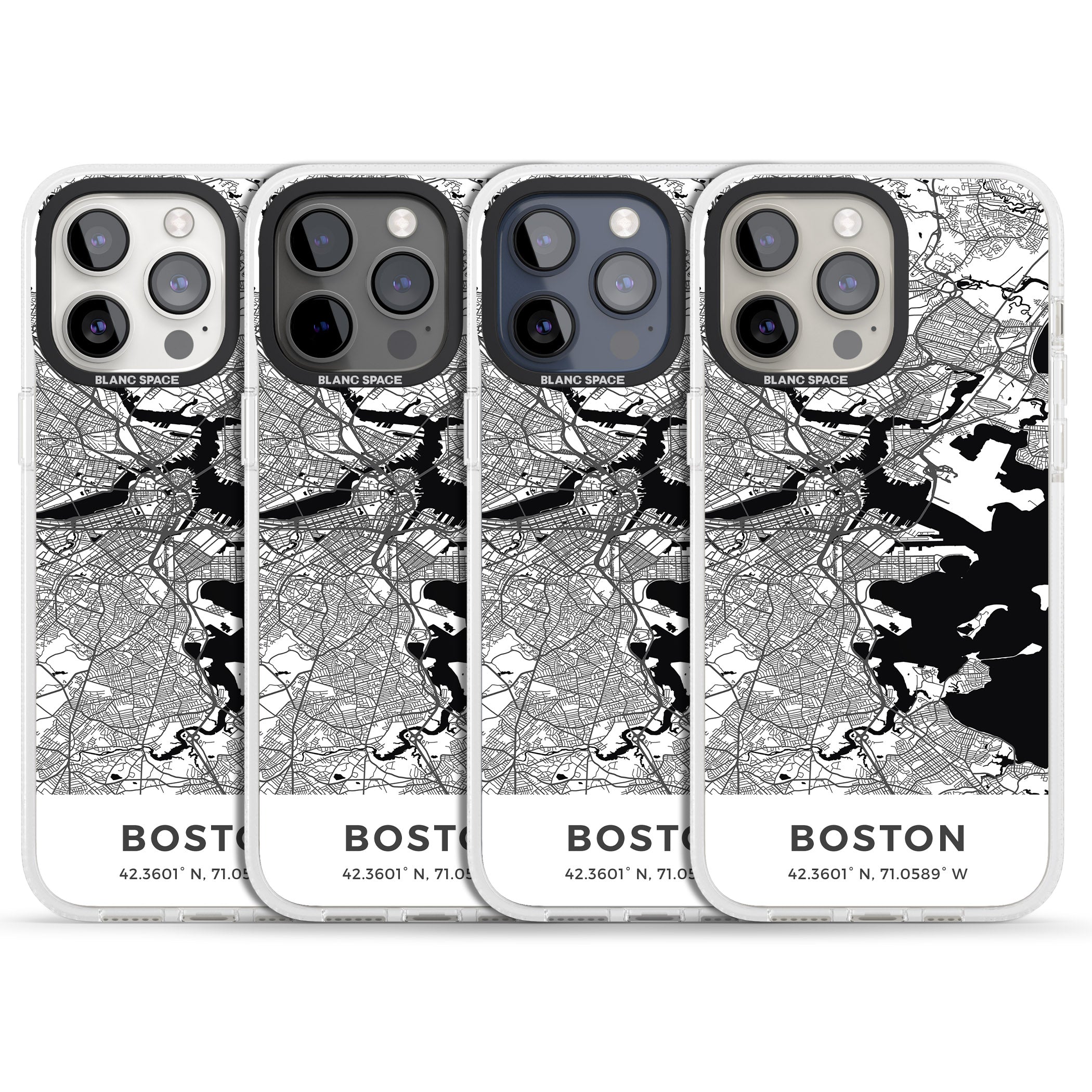 Map of Boston, Massachusetts iPhone 15 Pro Max / 15 Pro / 14 Pro Max / 14 Pro / 13 Pro Clear Case Impact Air - Blanc Space