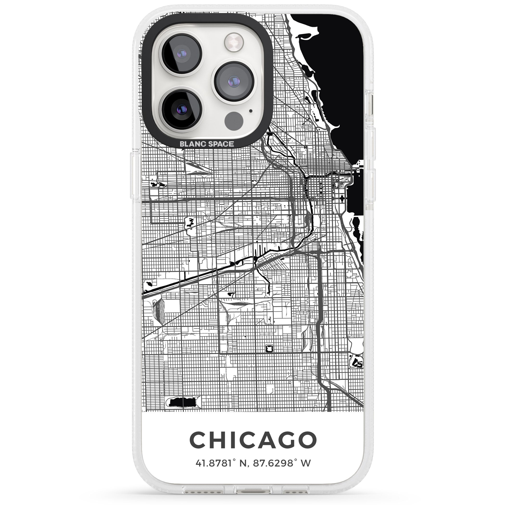 Map of Chicago, Illinois iPhone 15 Pro Max / 15 Pro / 14 Pro Max / 14 Pro / 13 Pro Clear Case Impact Air - Blanc Space