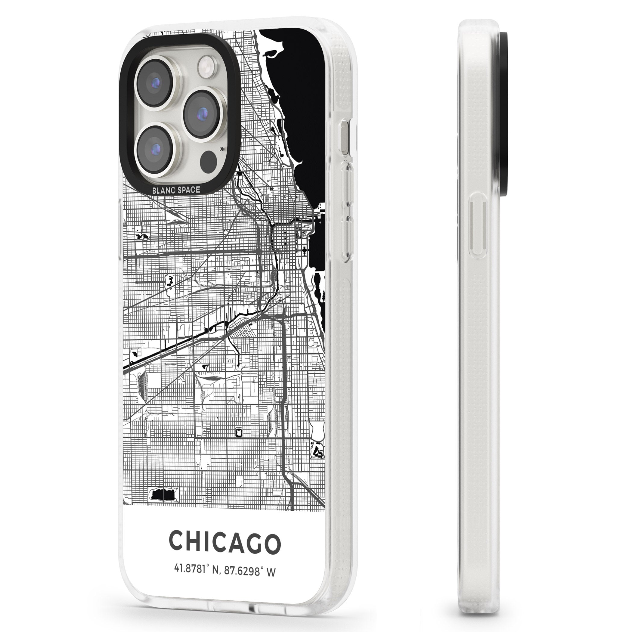 Map of Chicago, Illinois iPhone 15 Pro Max / 15 Pro / 14 Pro Max / 14 Pro / 13 Pro Clear Case Impact Air - Blanc Space