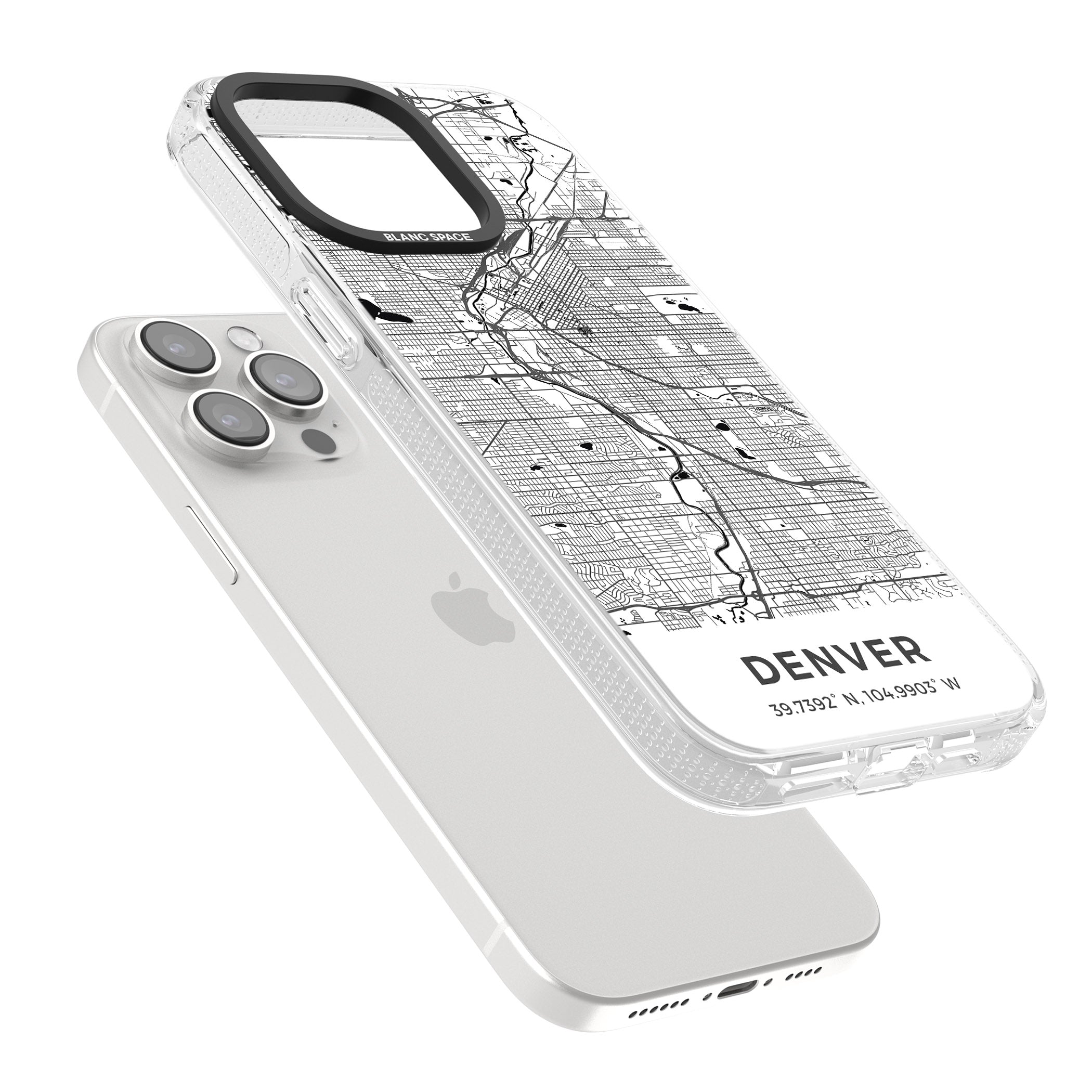 Map of Denver, Colorado iPhone 15 Pro Max / 15 Pro / 14 Pro Max / 14 Pro / 13 Pro Clear Case Impact Air - Blanc Space