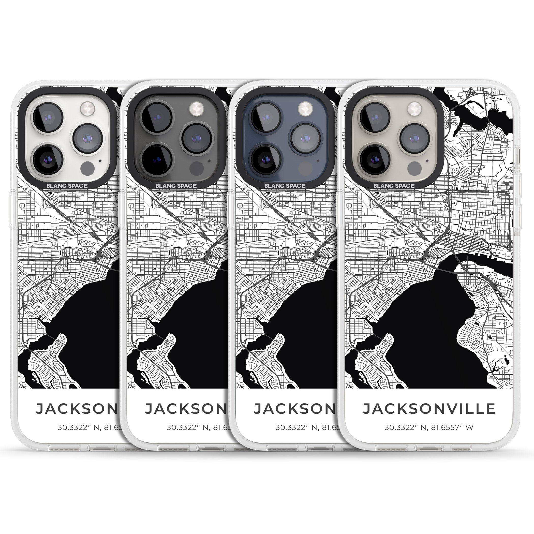 Map of Jacksonville, Florida iPhone 15 Pro Max / 15 Pro / 14 Pro Max / 14 Pro / 13 Pro Clear Case Impact Air - Blanc Space