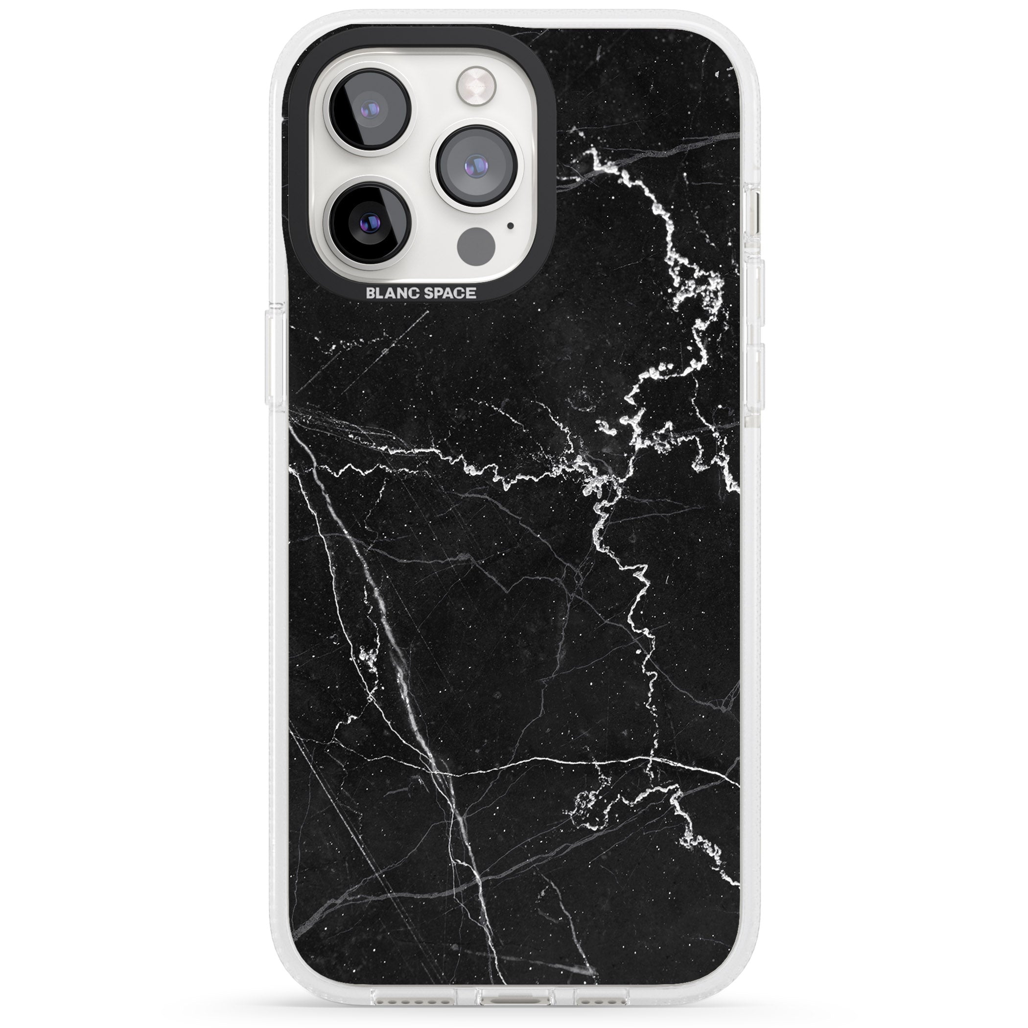 Bold Black Marble with White Texture iPhone 15 Pro Max / 15 Pro / 14 Pro Max / 14 Pro / 13 Pro Clear Case Impact Air - Blanc Space