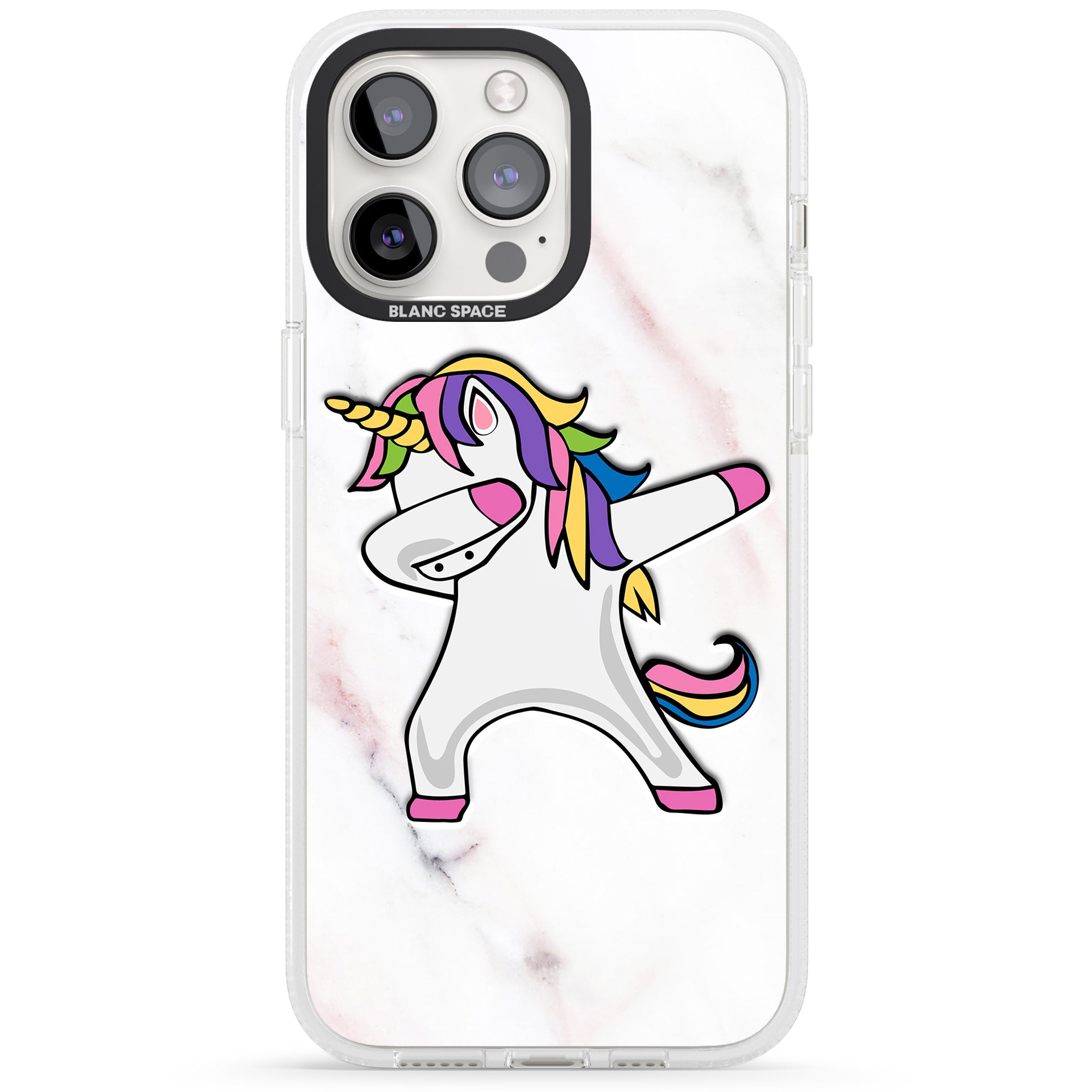 Designer Marble Unicorn Dab iPhone 15 Pro Max / 15 Pro / 14 Pro Max / 14 Pro / 13 Pro Clear Case Impact Air - Blanc Space