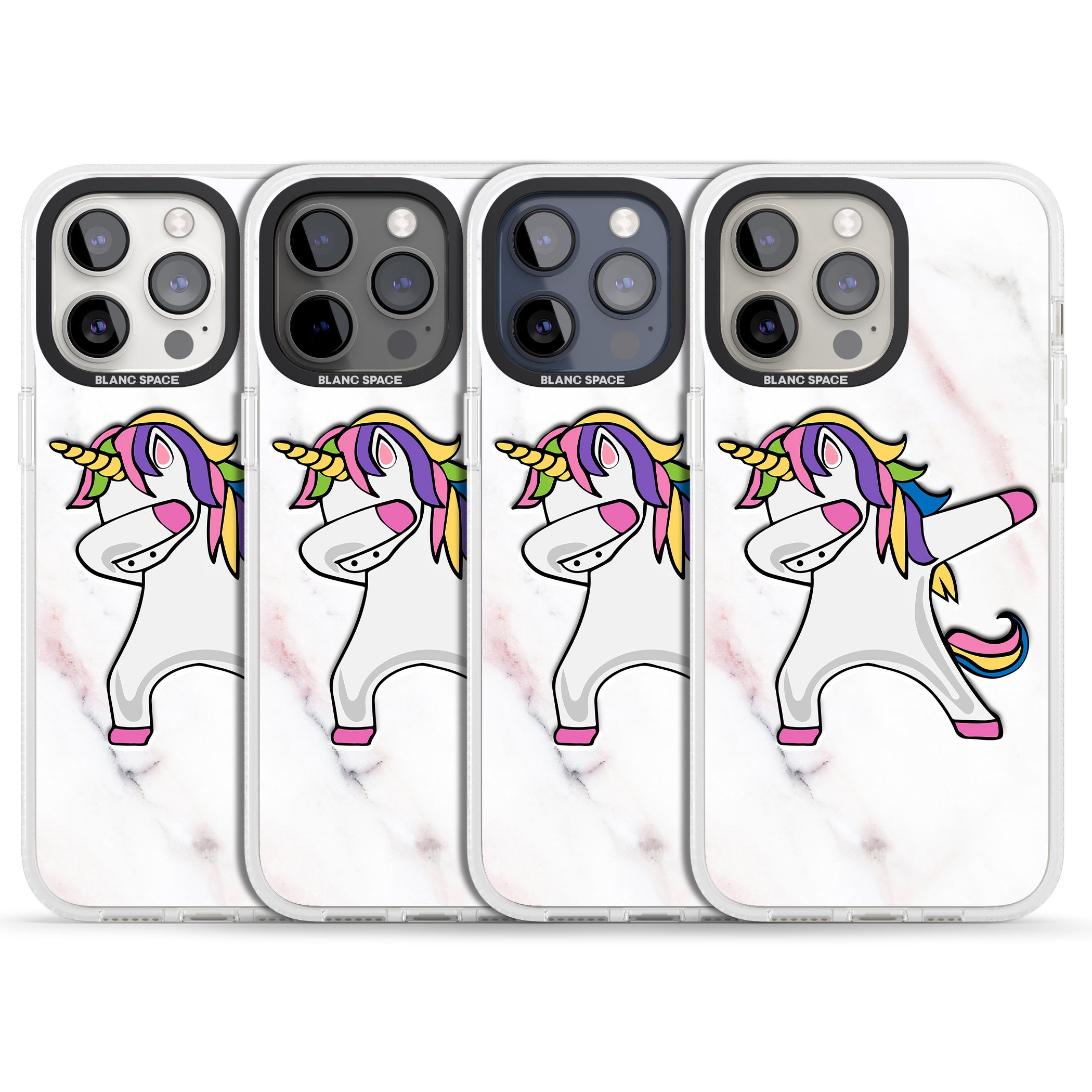 Designer Marble Unicorn Dab iPhone 15 Pro Max / 15 Pro / 14 Pro Max / 14 Pro / 13 Pro Clear Case Impact Air - Blanc Space