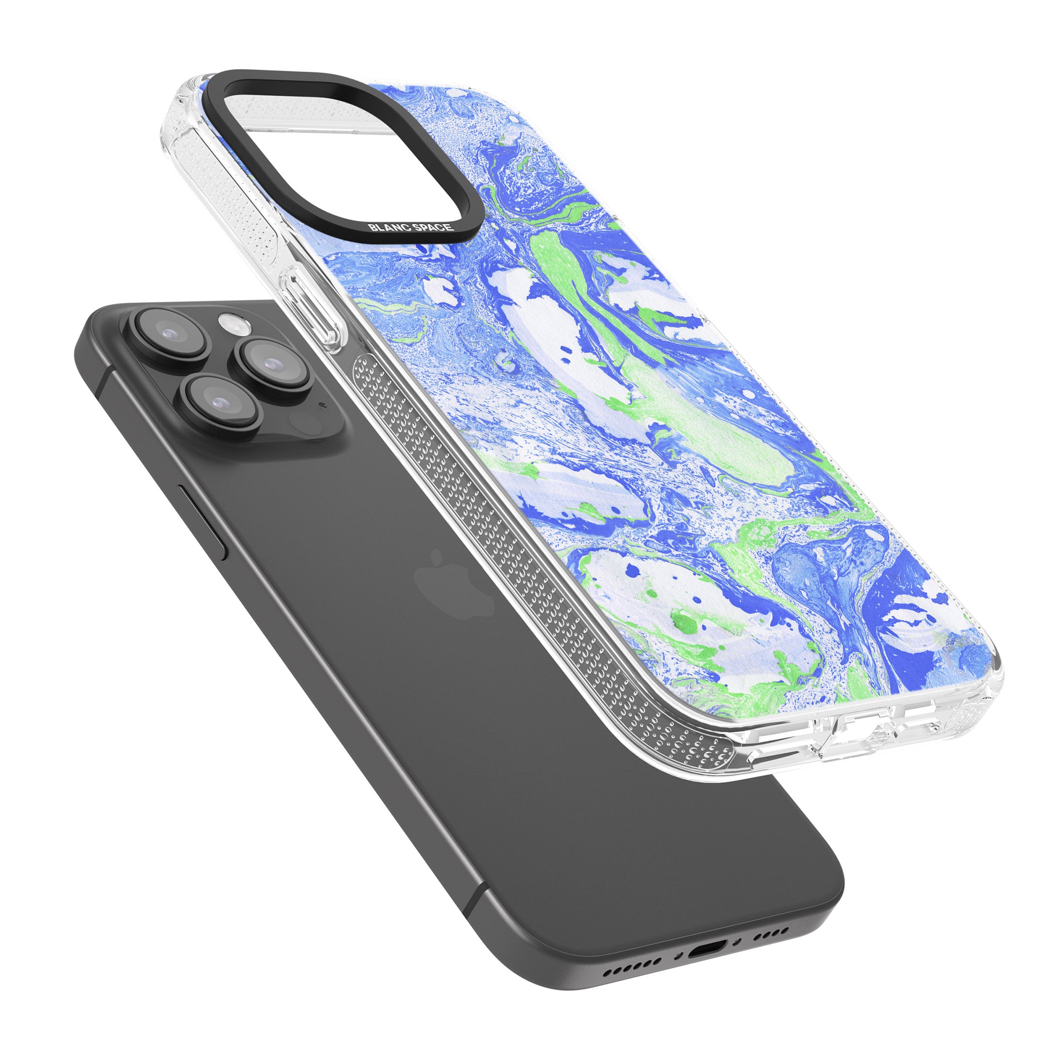 Dark Blue & Green Marbled Paper Pattern iPhone 15 Pro Max / 15 Pro / 14 Pro Max / 14 Pro / 13 Pro Clear Case Impact Air - Blanc Space