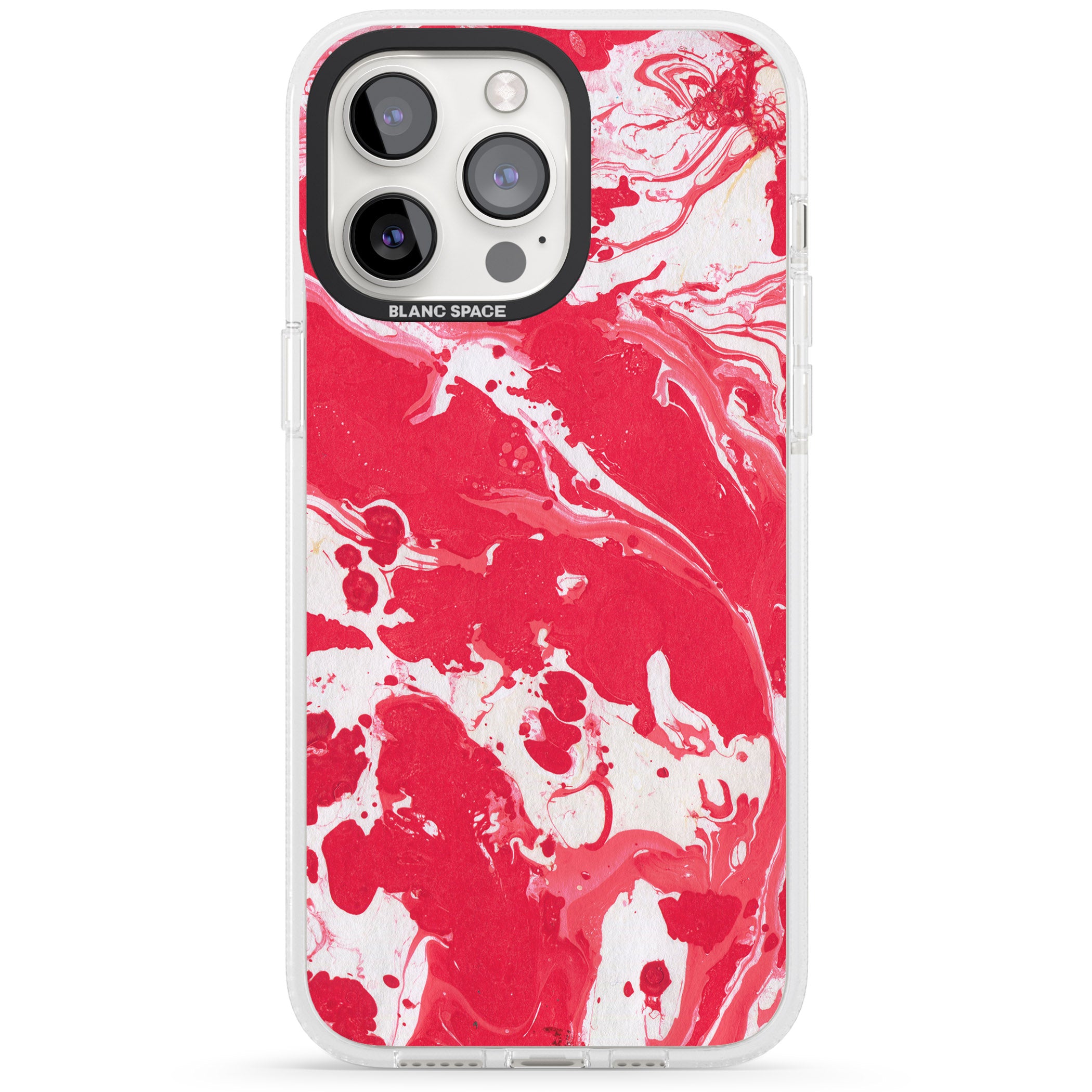 Red & White - Marbled Paper iPhone 15 Pro Max / 15 Pro / 14 Pro Max / 14 Pro / 13 Pro Clear Case Impact Air - Blanc Space