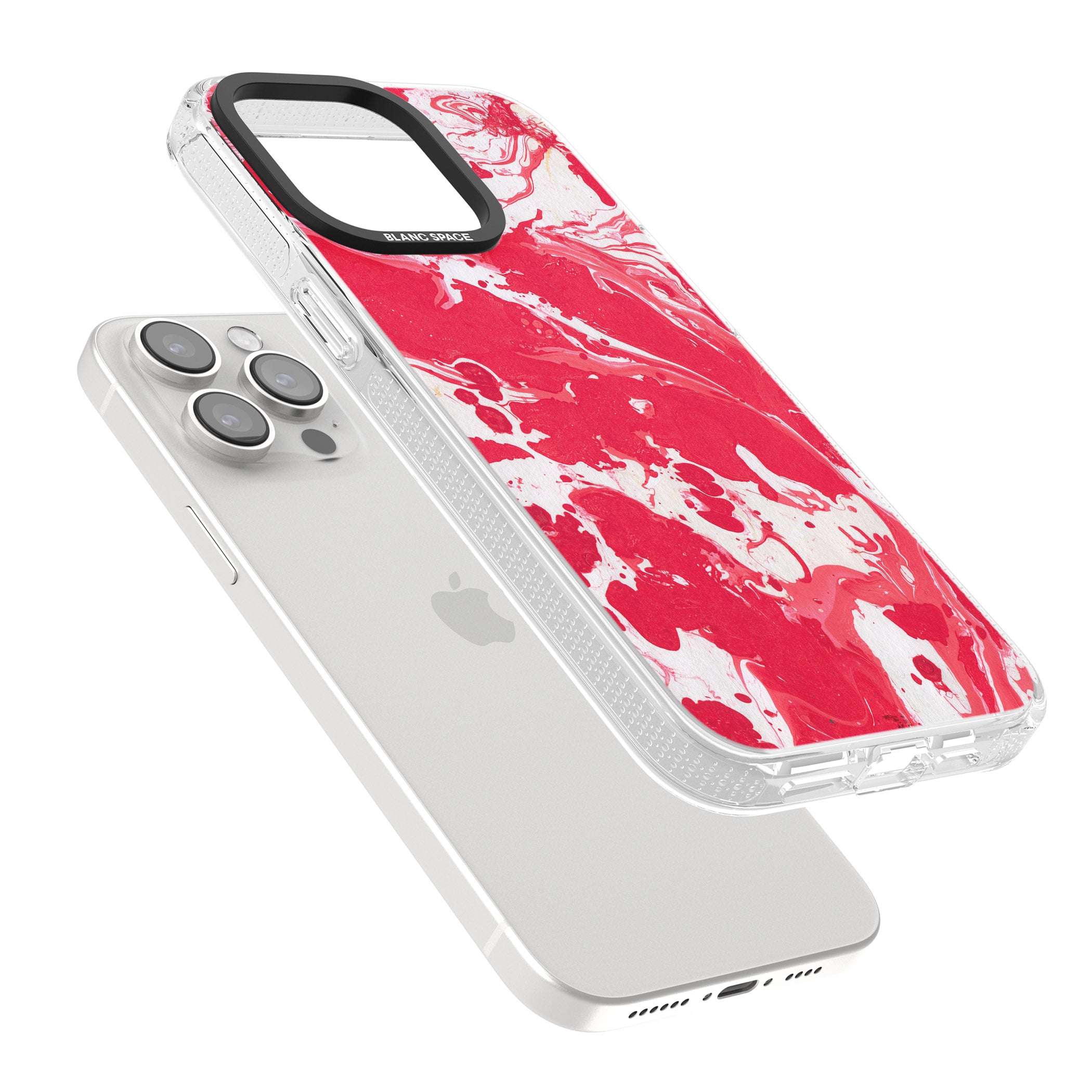 Red & White - Marbled Paper iPhone 15 Pro Max / 15 Pro / 14 Pro Max / 14 Pro / 13 Pro Clear Case Impact Air - Blanc Space