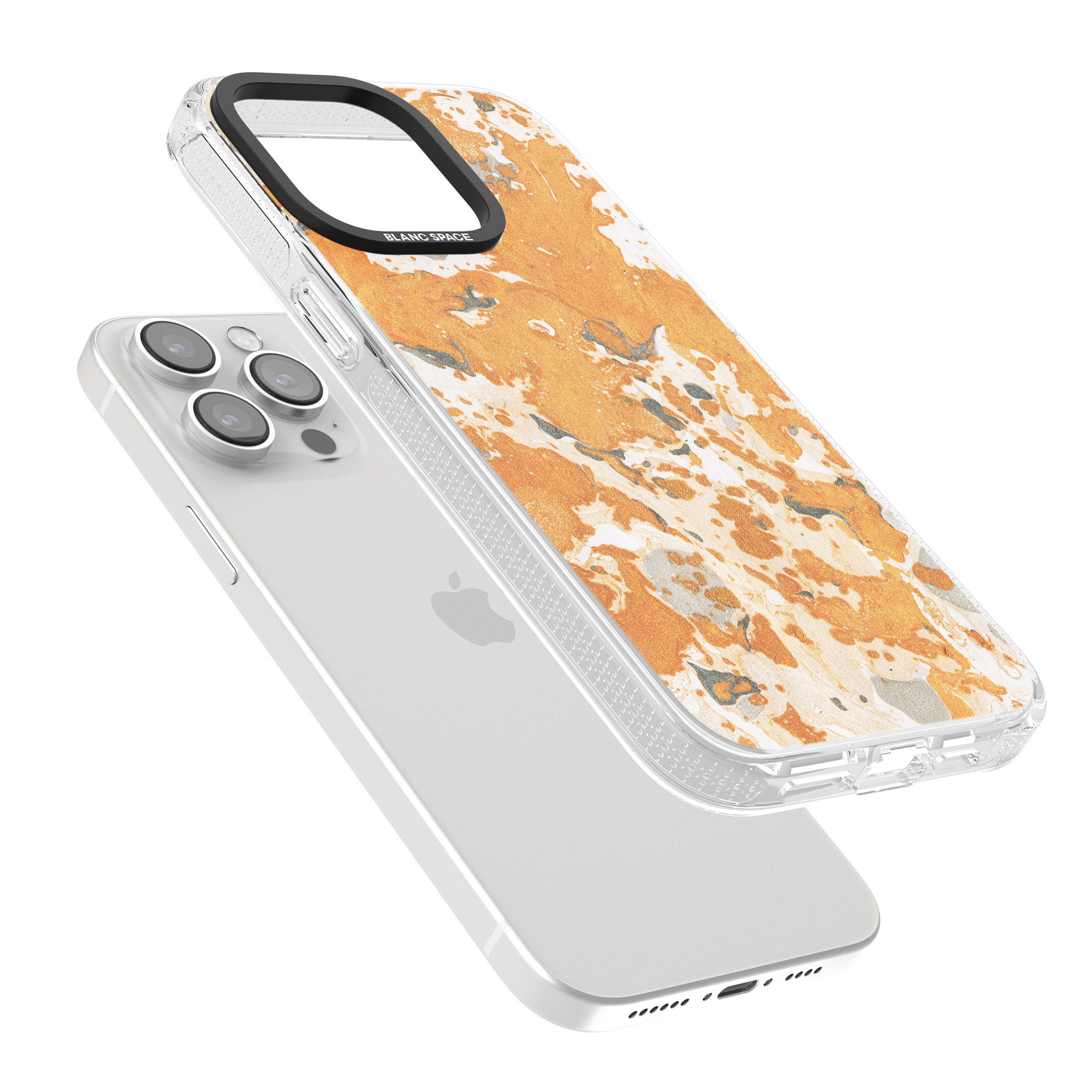 Orange Marbled Paper Pattern iPhone 15 Pro Max / 15 Pro / 14 Pro Max / 14 Pro / 13 Pro Clear Case Impact Air - Blanc Space
