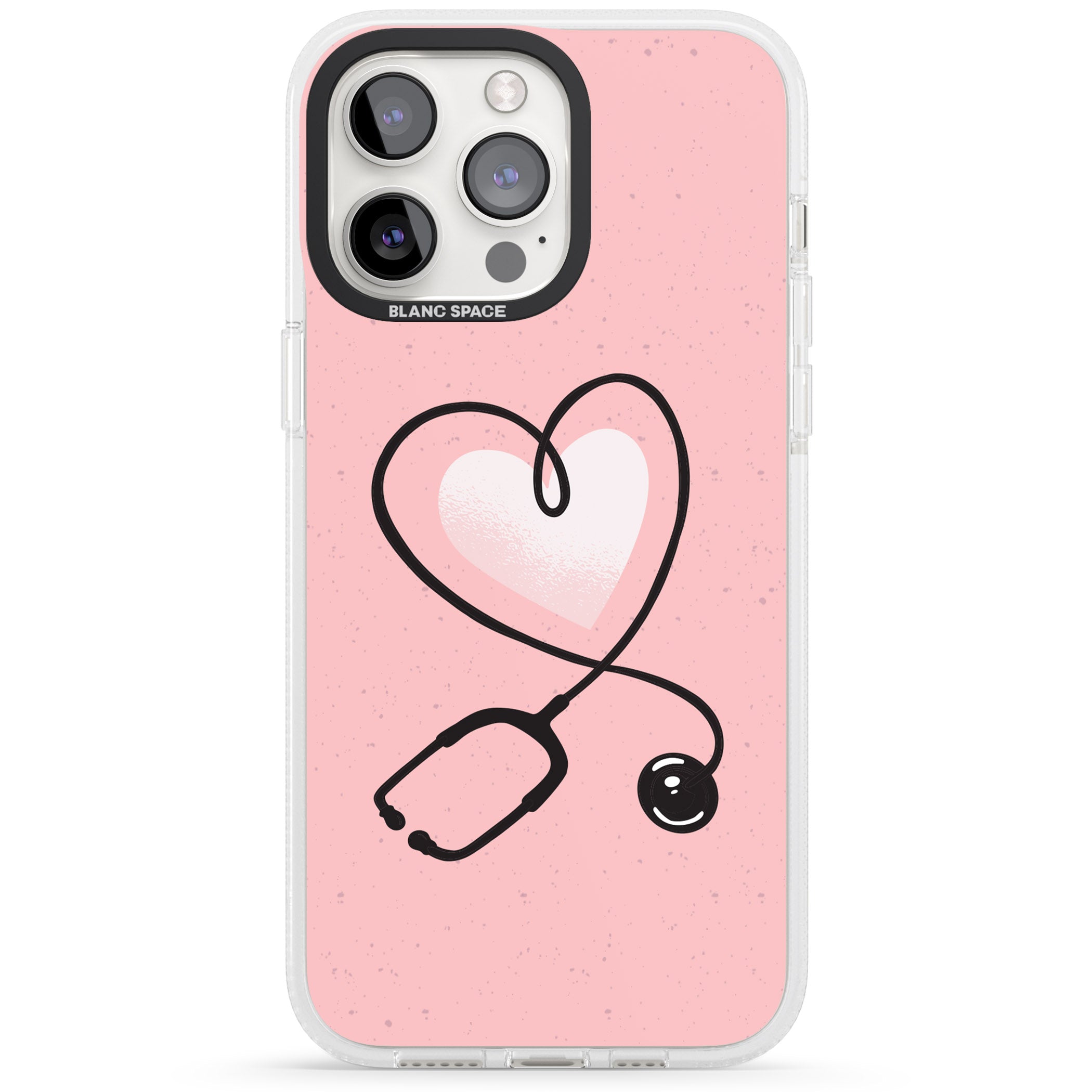Medical Inspired Design Stethoscope Heart iPhone 15 Pro Max / 15 Pro / 14 Pro Max / 14 Pro / 13 Pro Clear Case Impact Air - Blanc Space