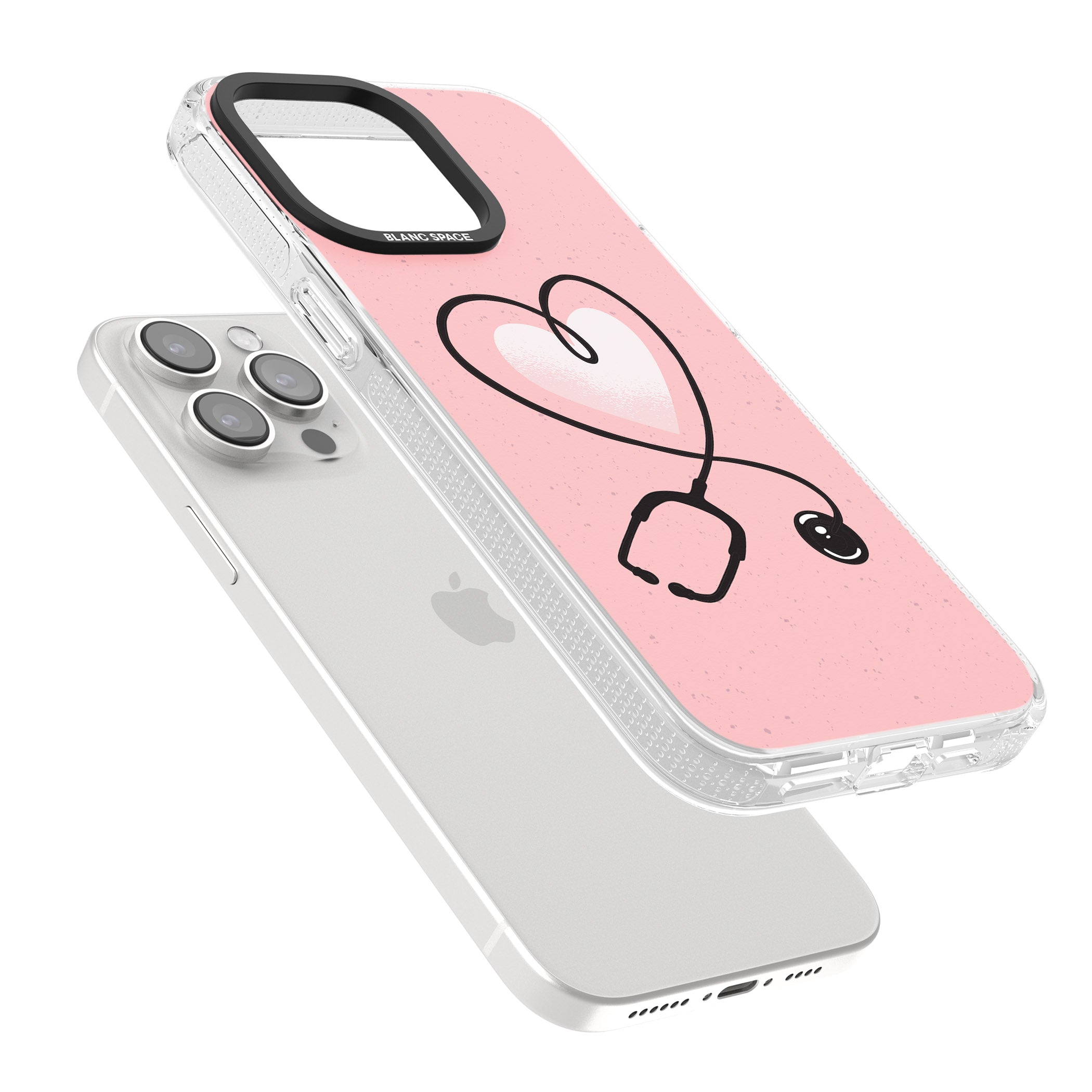 Medical Inspired Design Stethoscope Heart iPhone 15 Pro Max / 15 Pro / 14 Pro Max / 14 Pro / 13 Pro Clear Case Impact Air - Blanc Space