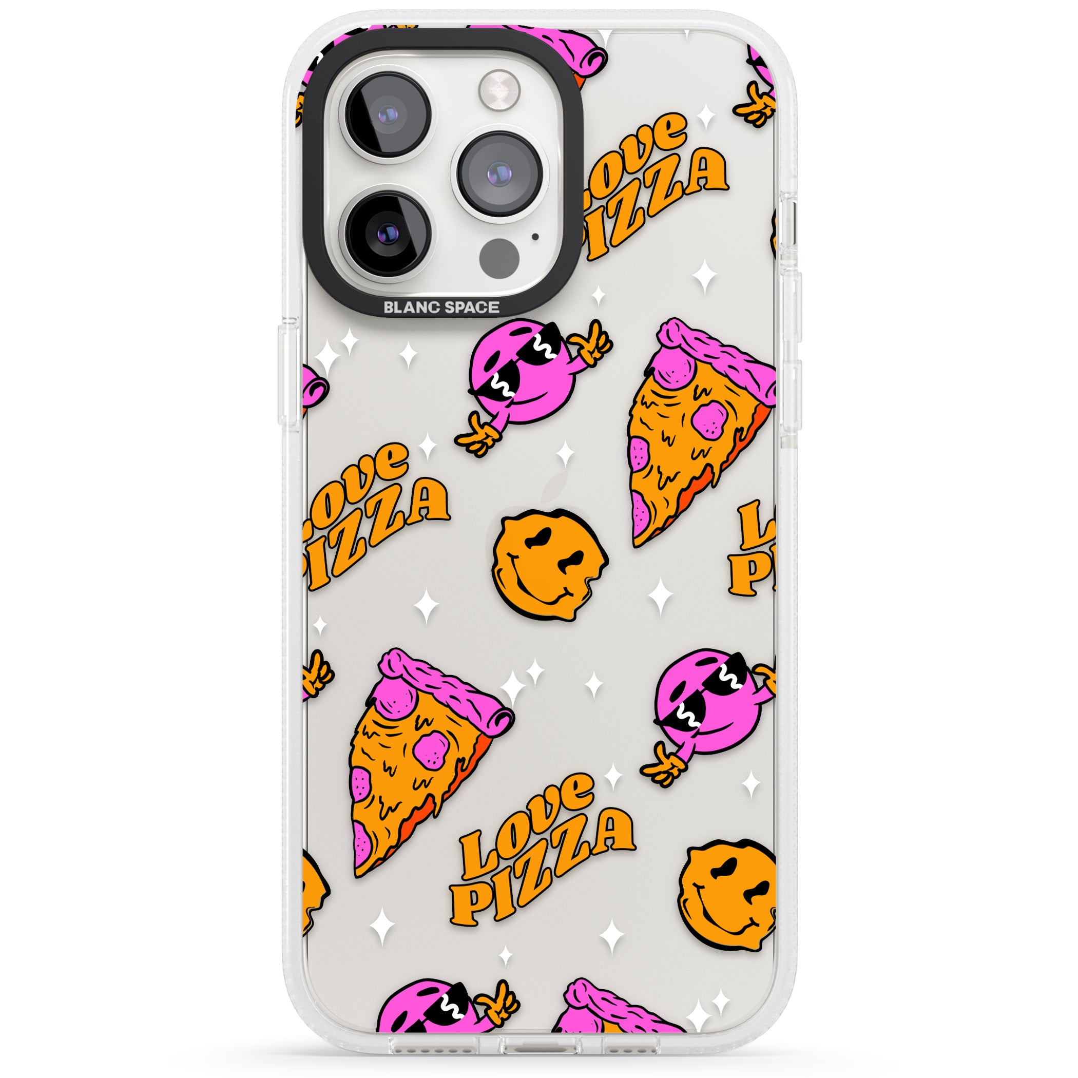 Psychedelic Love Pizza Pattern (Clear) iPhone 15 Pro Max / 15 Pro / 14 Pro Max / 14 Pro / 13 Pro Clear Case Impact Air - Blanc Space