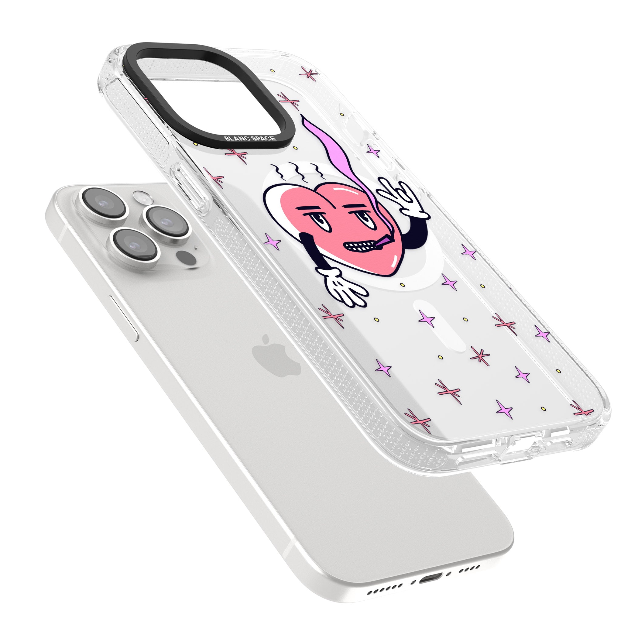 Rock n Roll Heart (Clear) iPhone 15 Pro Max / 15 Pro / 14 Pro Max / 14 Pro / 13 Pro Clear Case Impact Air - Blanc Space