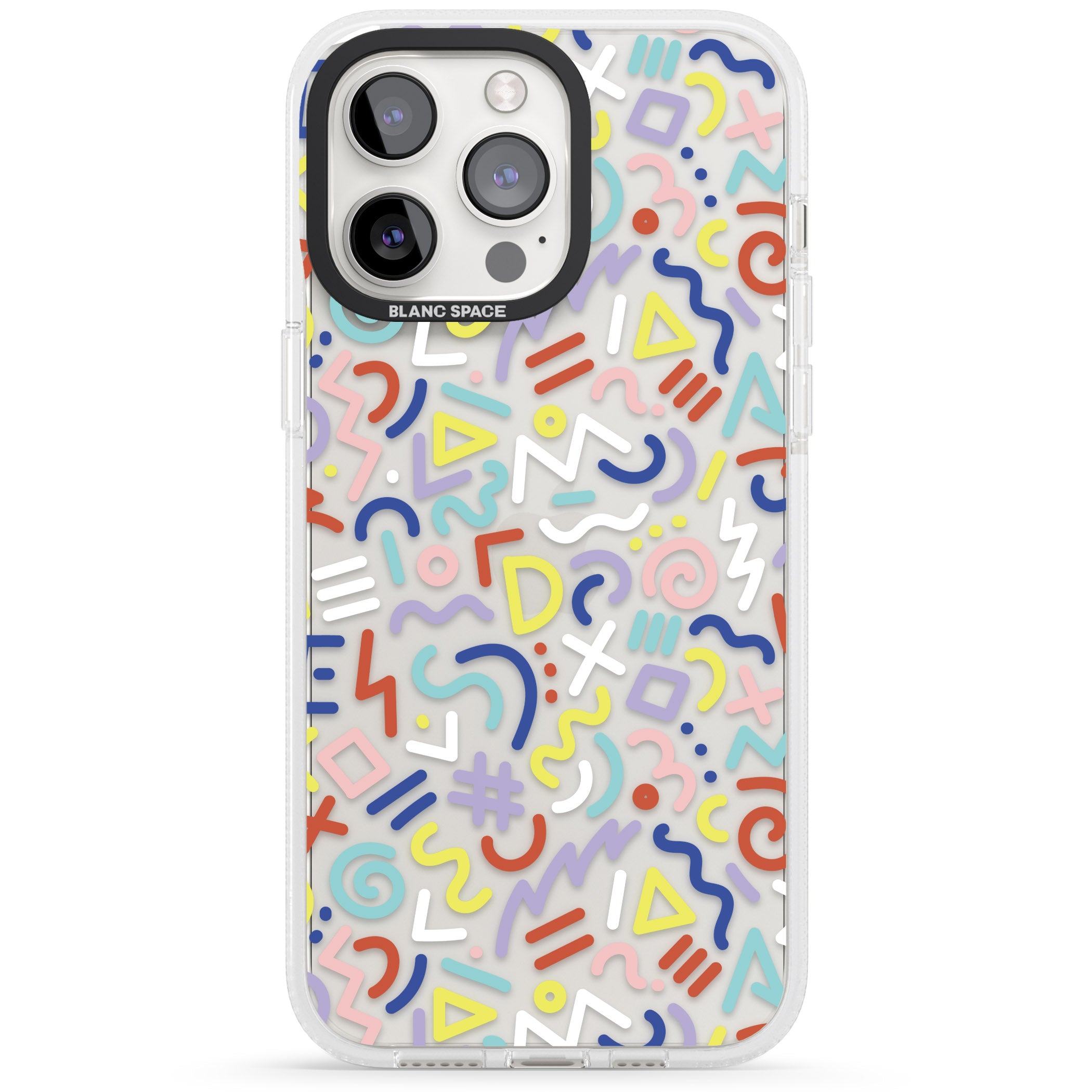 Colourful Mixed Shapes Retro Pattern Design iPhone 15 Pro Max / 15 Pro / 14 Pro Max / 14 Pro / 13 Pro Clear Case Impact Air - Blanc Space