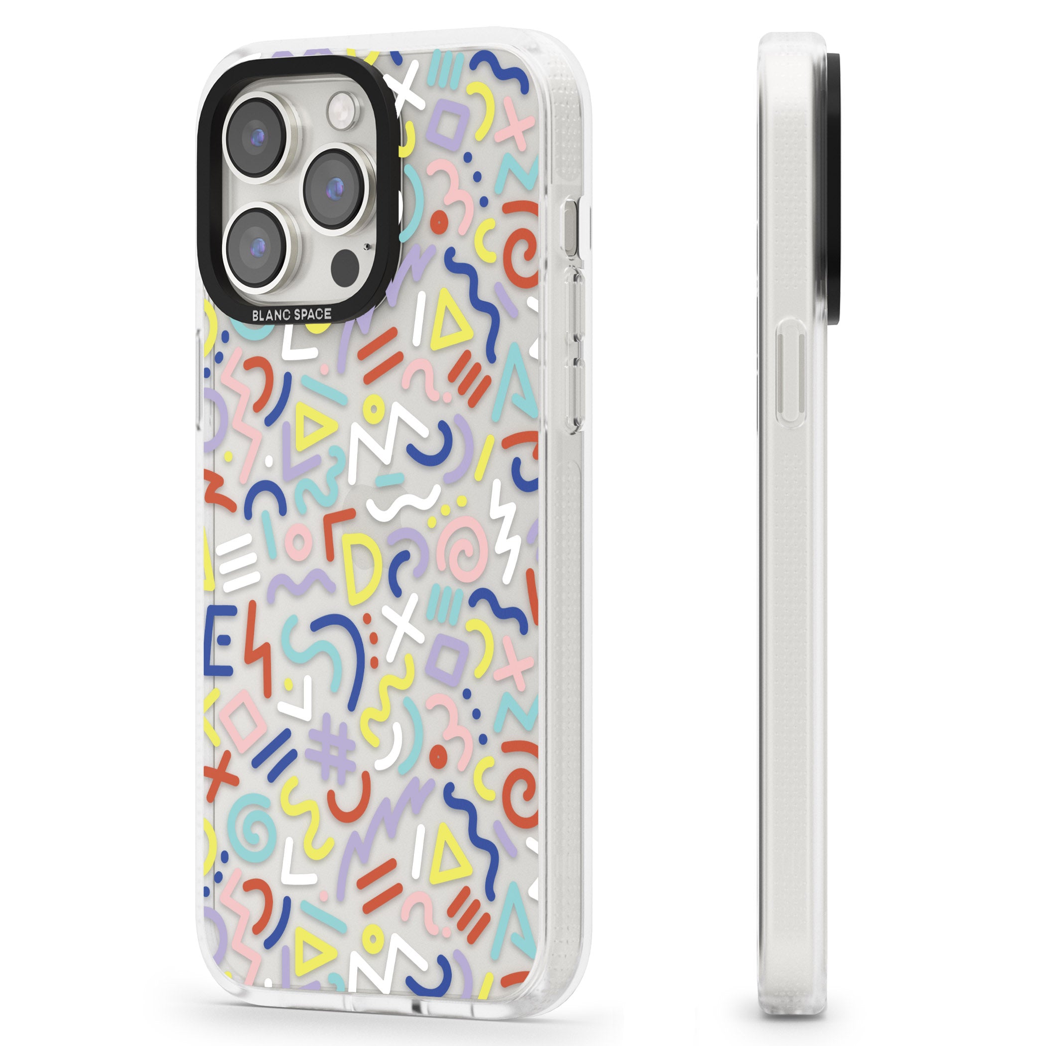 Colourful Mixed Shapes Retro Pattern Design iPhone 15 Pro Max / 15 Pro / 14 Pro Max / 14 Pro / 13 Pro Clear Case Impact Air - Blanc Space