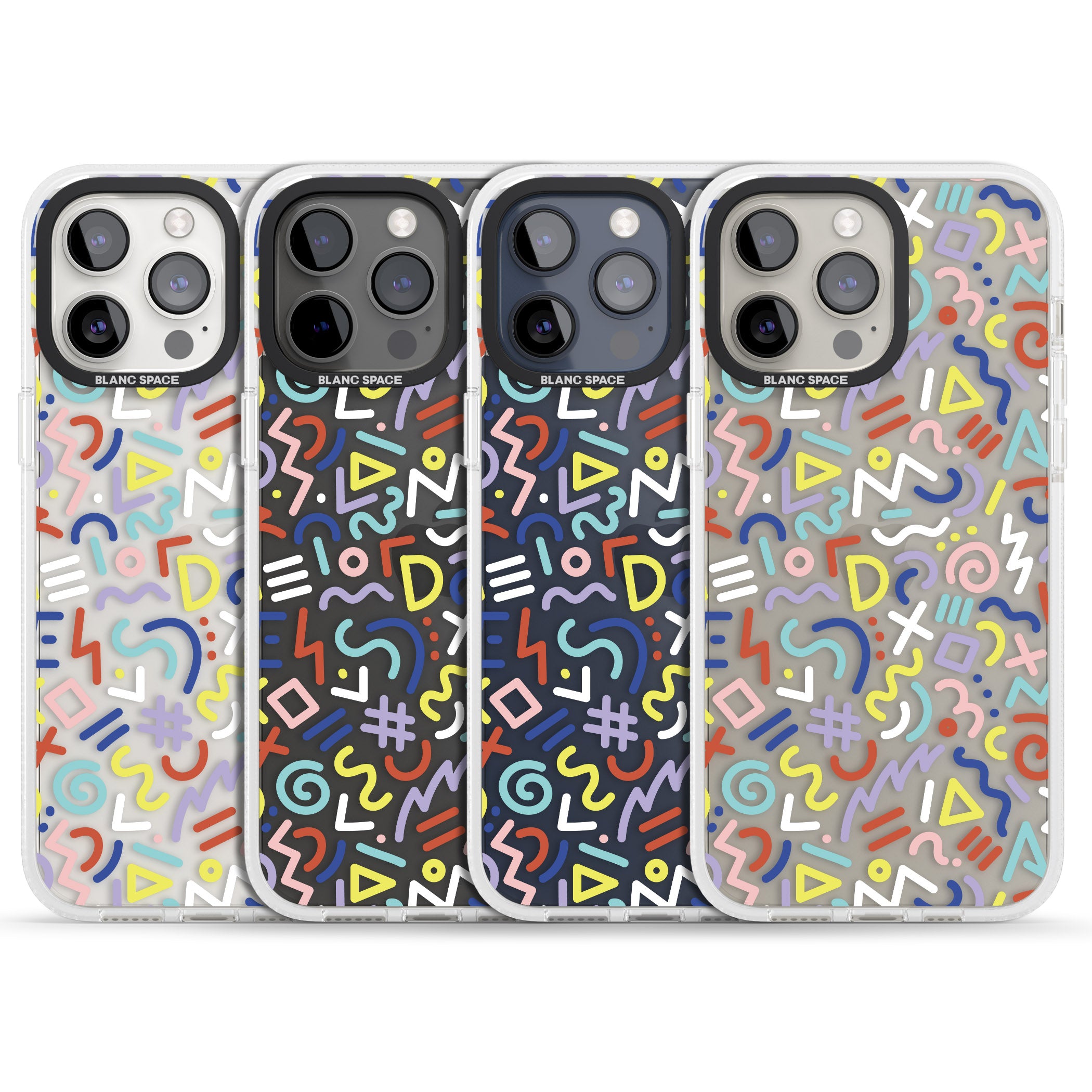 Colourful Mixed Shapes Retro Pattern Design iPhone 15 Pro Max / 15 Pro / 14 Pro Max / 14 Pro / 13 Pro Clear Case Impact Air - Blanc Space