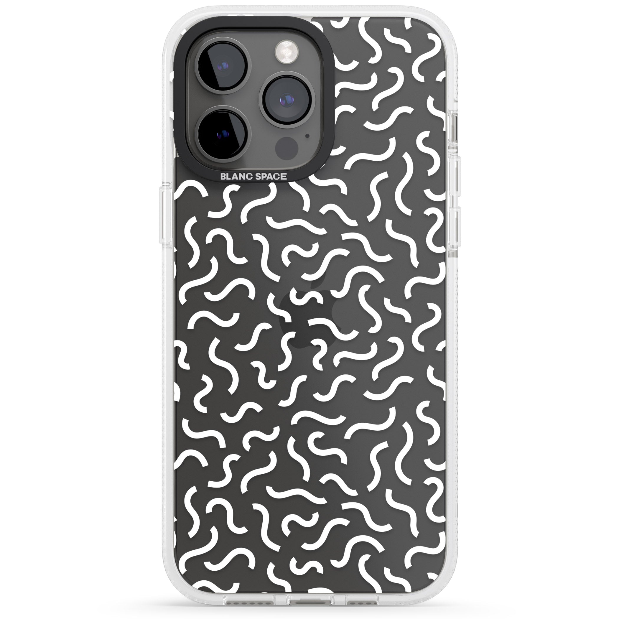 White Wavy Squiggles Memphis Retro Pattern Design iPhone 15 Pro Max / 15 Pro / 14 Pro Max / 14 Pro / 13 Pro Clear Case Impact Air - Blanc Space