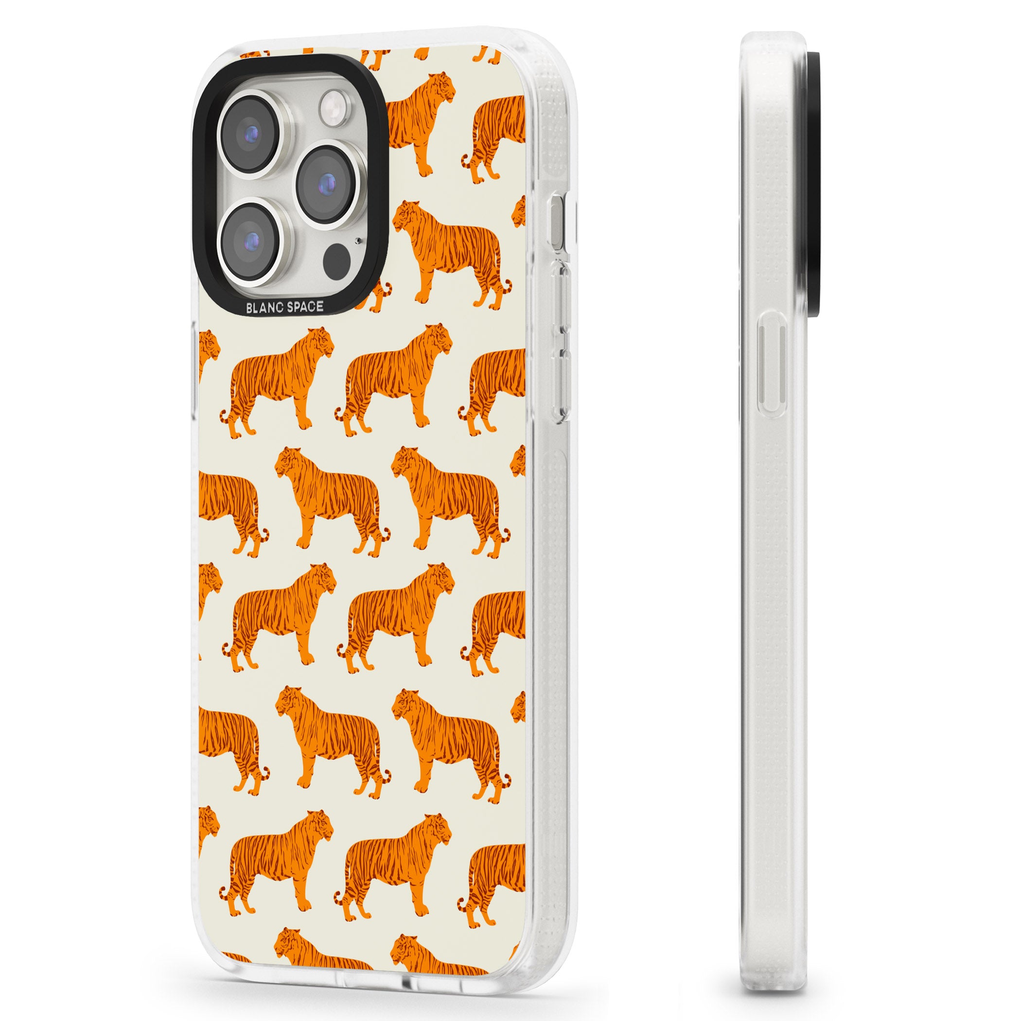 Trendy Tiger Patterns Tigers On Khaki iPhone 15 Pro Max / 15 Pro / 14 Pro Max / 14 Pro / 13 Pro Clear Case Impact Air - Blanc Space