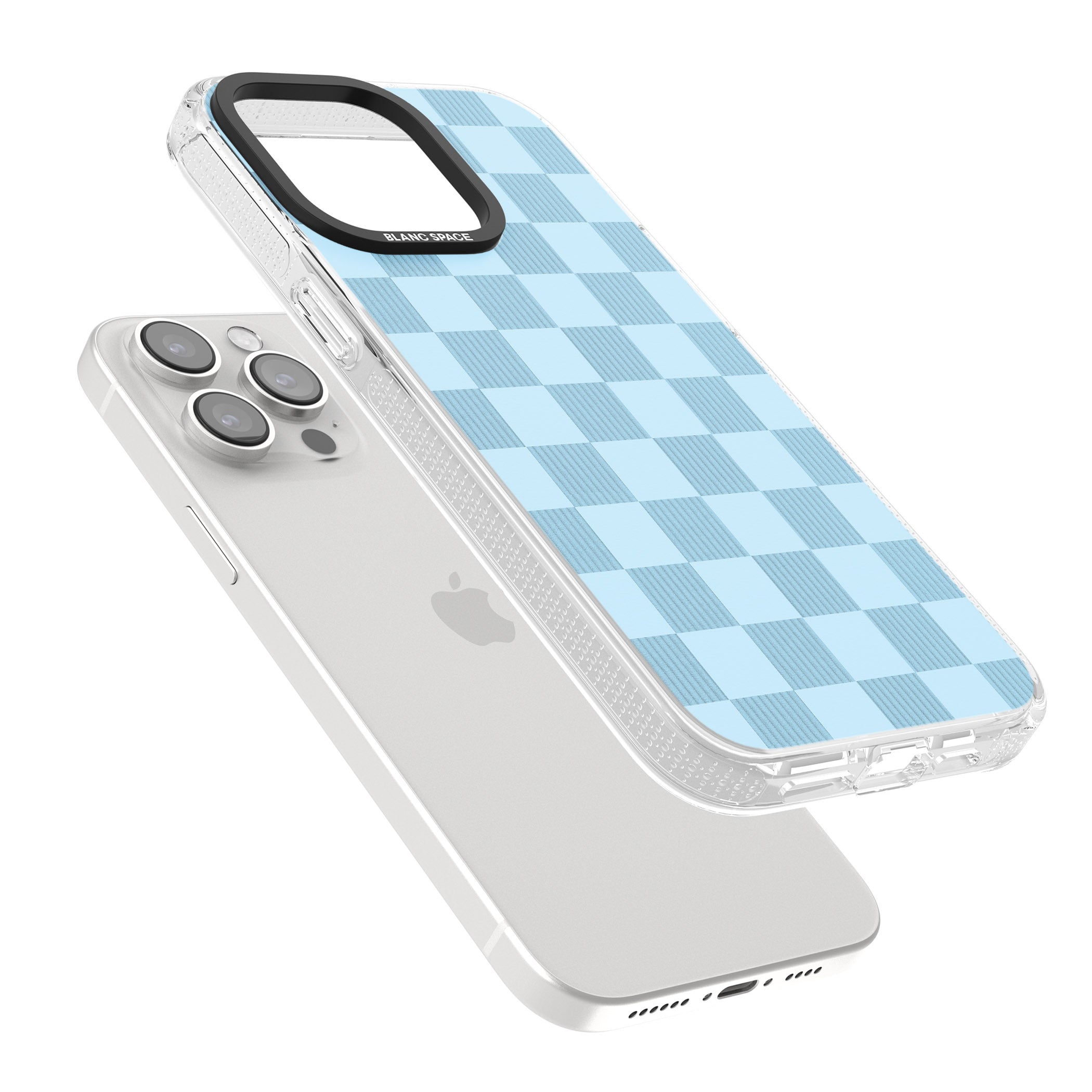 SKYBLUE CHECKERED iPhone 15 Pro Max / 15 Pro / 14 Pro Max / 14 Pro / 13 Pro Clear Case Impact Air - Blanc Space
