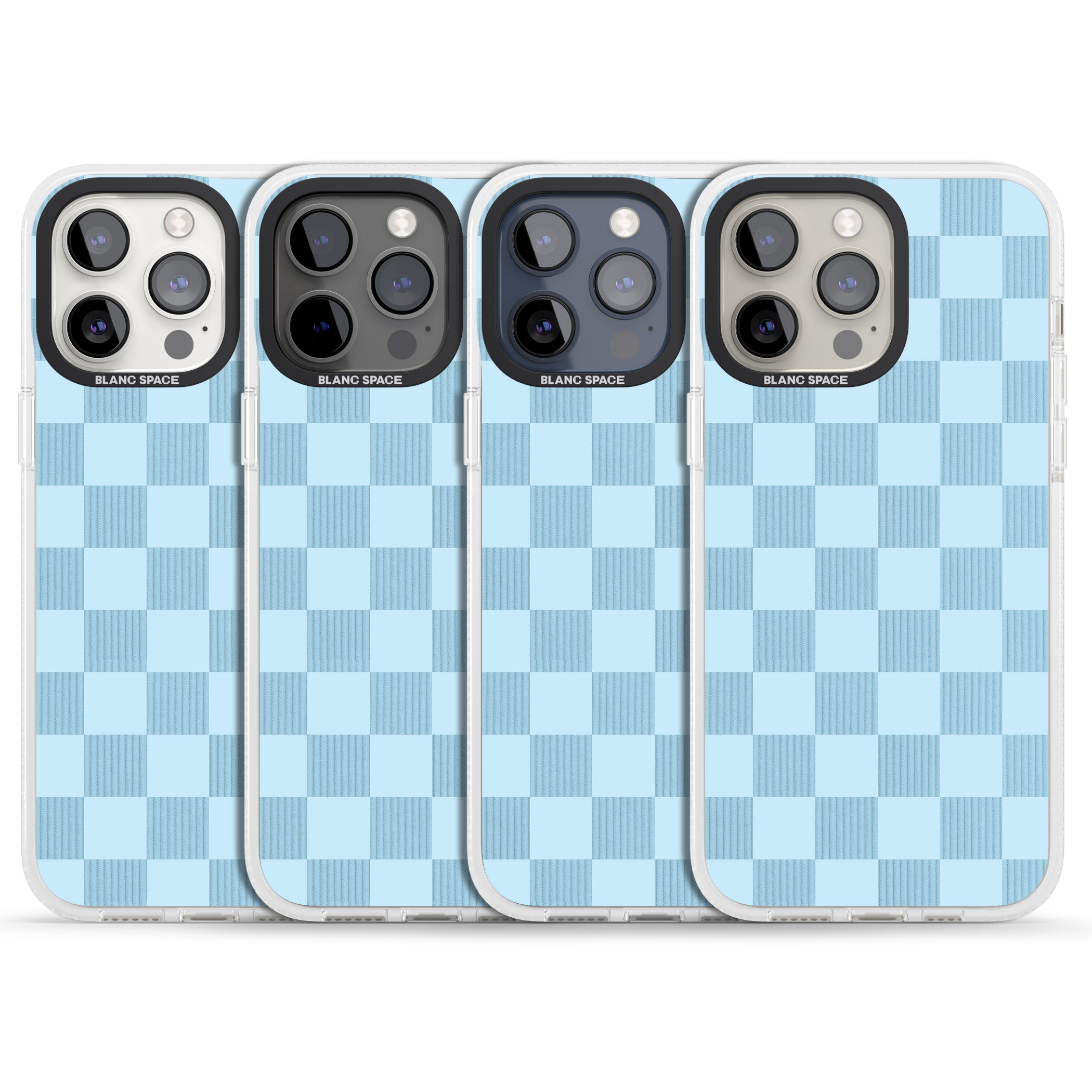 SKYBLUE CHECKERED iPhone 15 Pro Max / 15 Pro / 14 Pro Max / 14 Pro / 13 Pro Clear Case Impact Air - Blanc Space