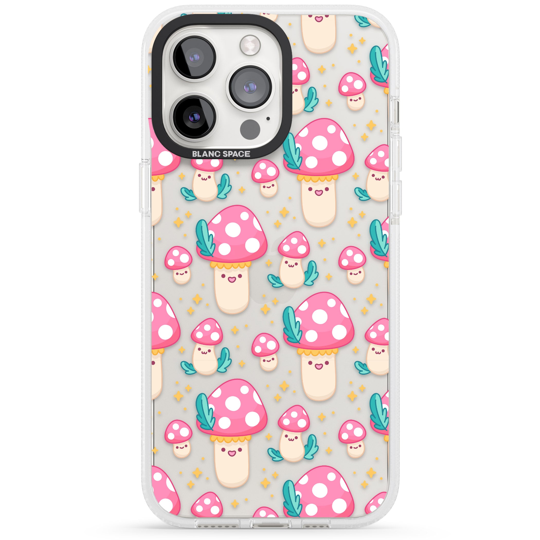 Cute Mushrooms Pattern iPhone 15 Pro Max / 15 Pro / 14 Pro Max / 14 Pro / 13 Pro Clear Case Impact Air - Blanc Space