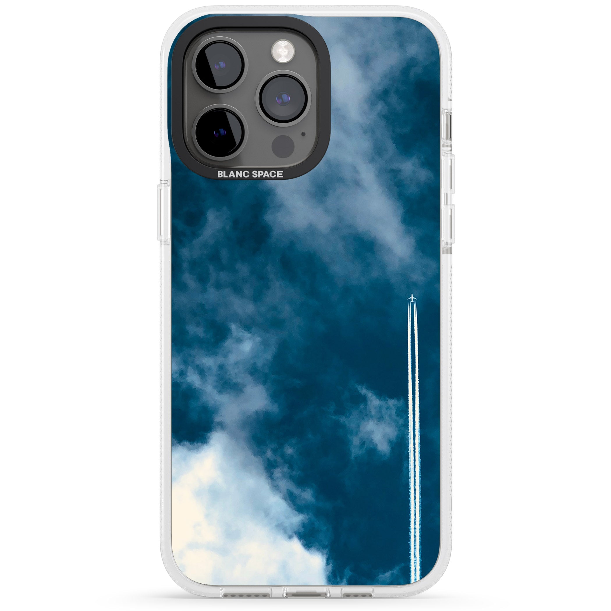 Plane in Cloudy Sky Photograph iPhone 15 Pro Max / 15 Pro / 14 Pro Max / 14 Pro / 13 Pro Clear Case Impact Air - Blanc Space