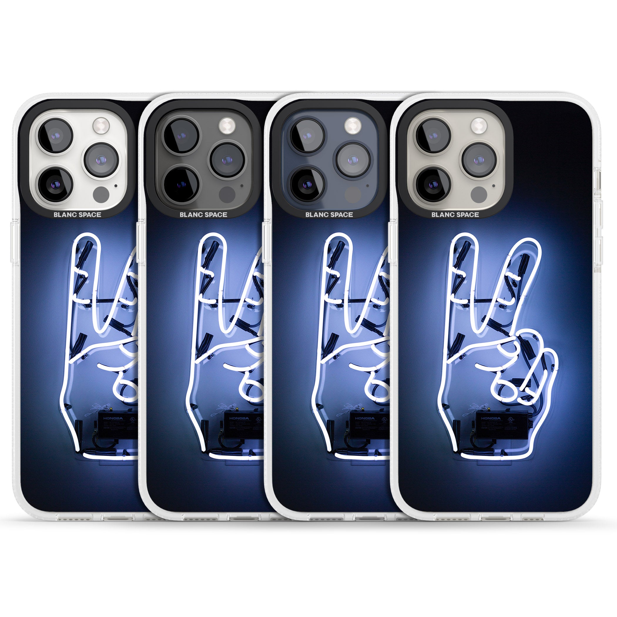Peace Sign Hand Neon Sign iPhone 15 Pro Max / 15 Pro / 14 Pro Max / 14 Pro / 13 Pro Clear Case Impact Air - Blanc Space