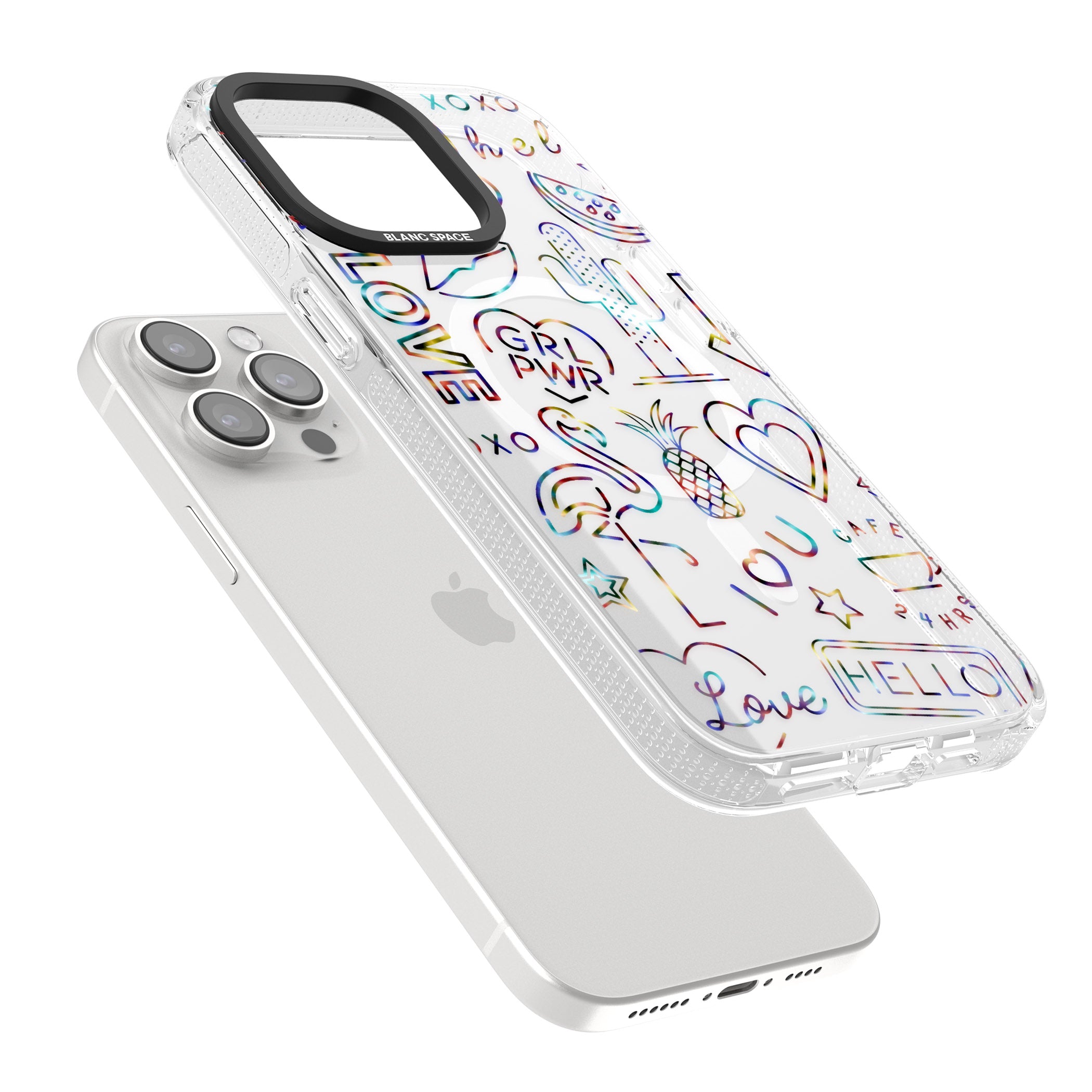 Funky nebula Neon Sign iPhone 15 Pro Max / 15 Pro / 14 Pro Max / 14 Pro / 13 Pro Clear Case Impact Air - Blanc Space