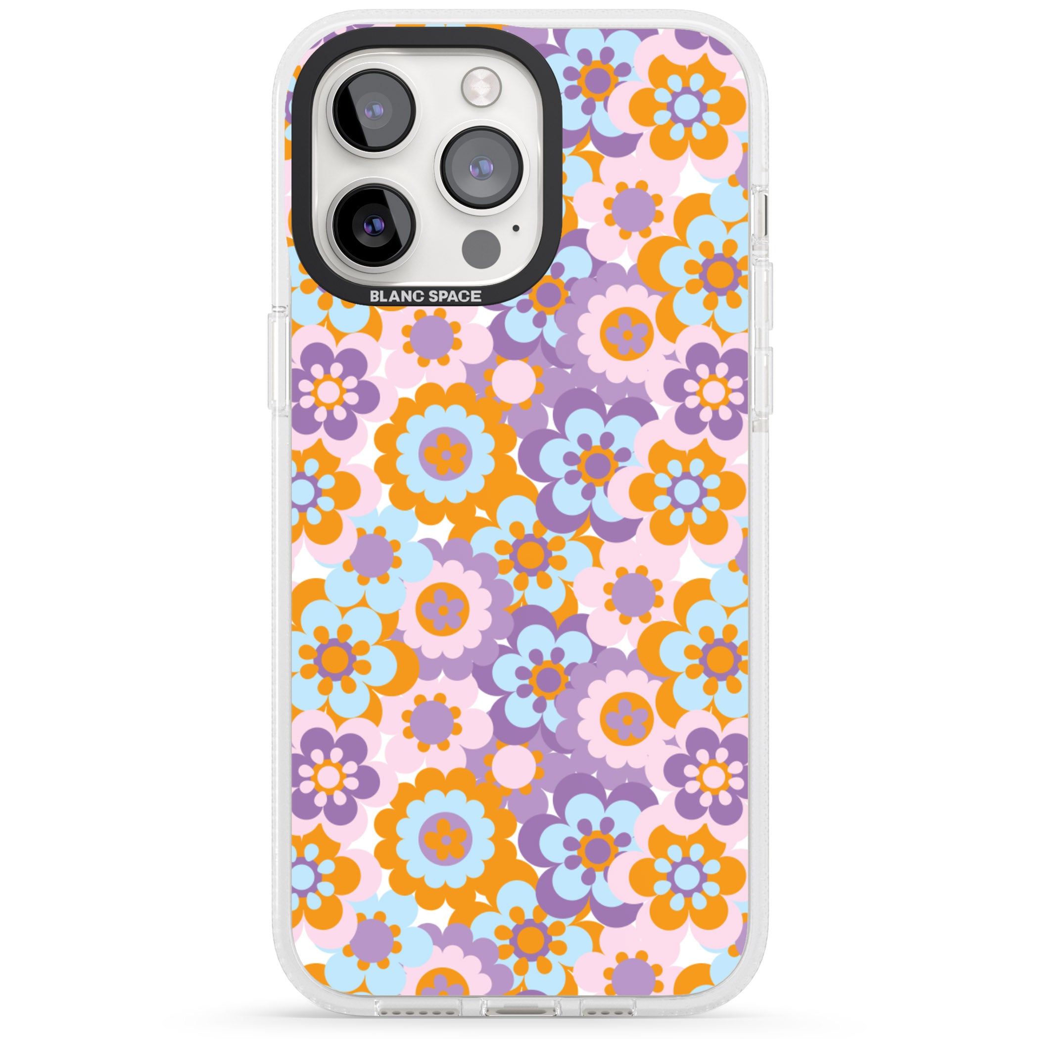 Flower Power Pattern iPhone 15 Pro Max / 15 Pro / 14 Pro Max / 14 Pro / 13 Pro Clear Case Impact Air - Blanc Space