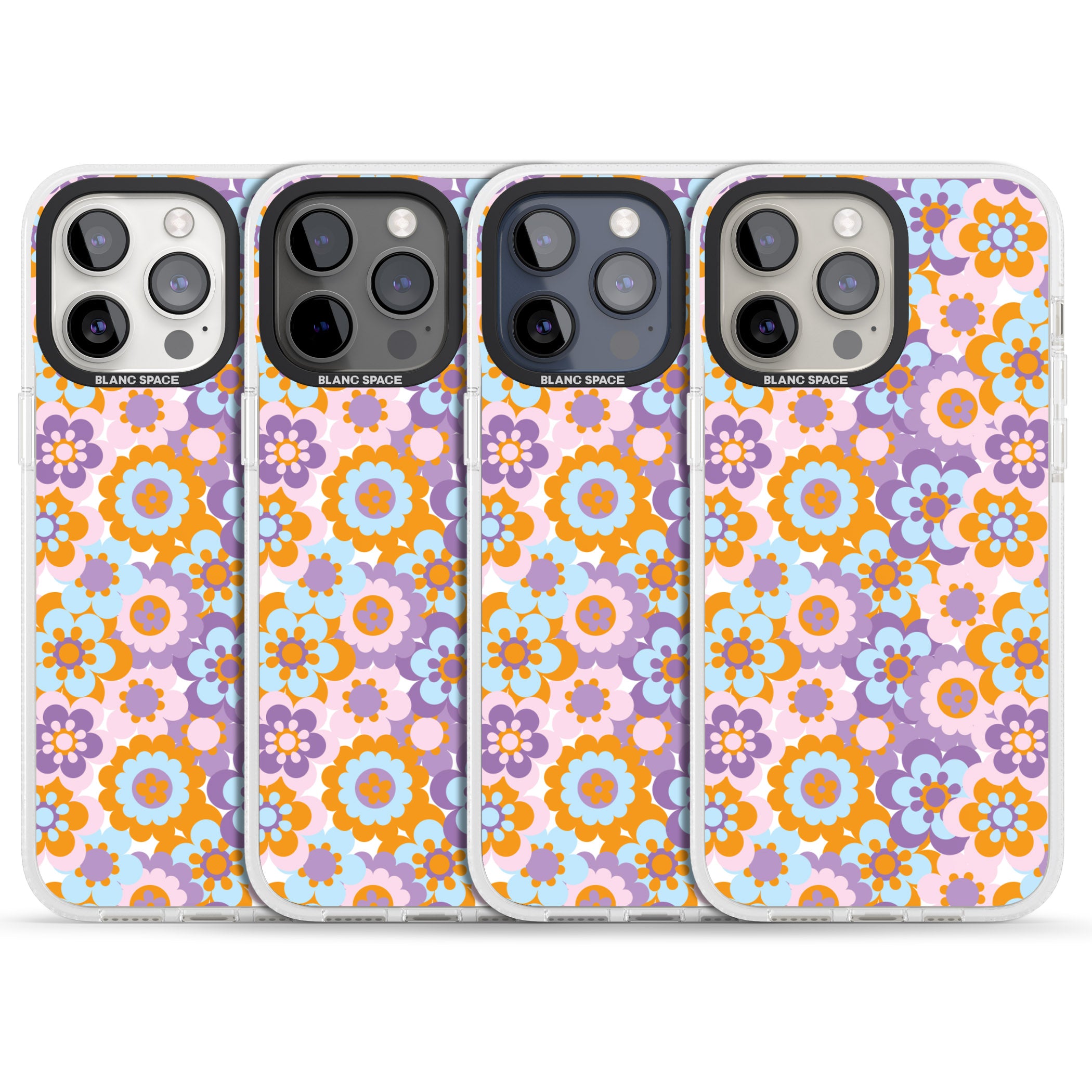 Flower Power Pattern iPhone 15 Pro Max / 15 Pro / 14 Pro Max / 14 Pro / 13 Pro Clear Case Impact Air - Blanc Space