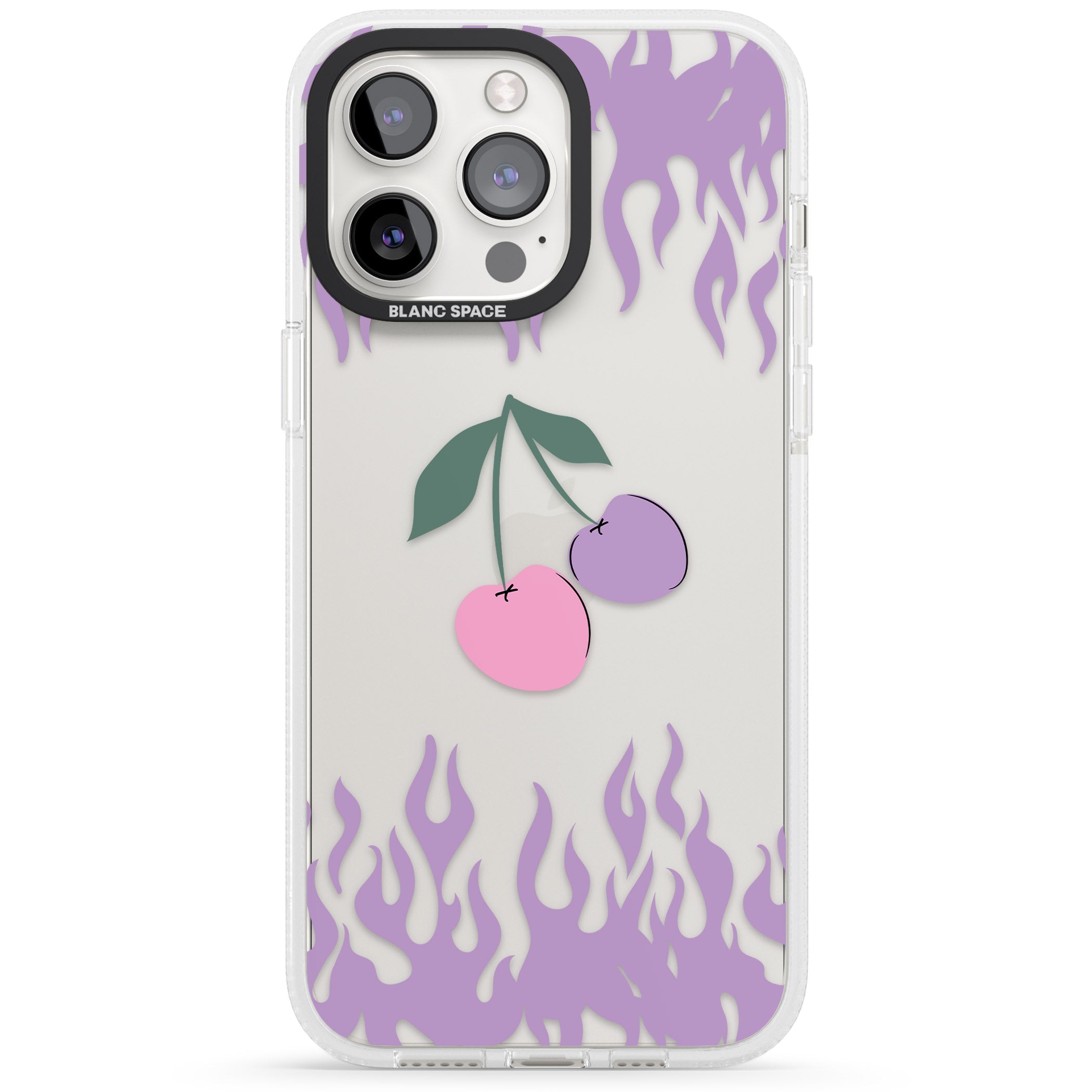 Cherries n' Flames iPhone 15 Pro Max / 15 Pro / 14 Pro Max / 14 Pro / 13 Pro Clear Case Impact Air - Blanc Space