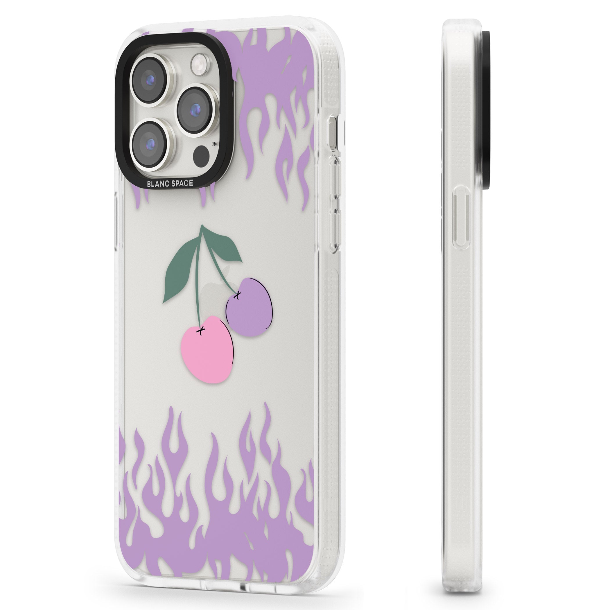 Cherries n' Flames iPhone 15 Pro Max / 15 Pro / 14 Pro Max / 14 Pro / 13 Pro Clear Case Impact Air - Blanc Space
