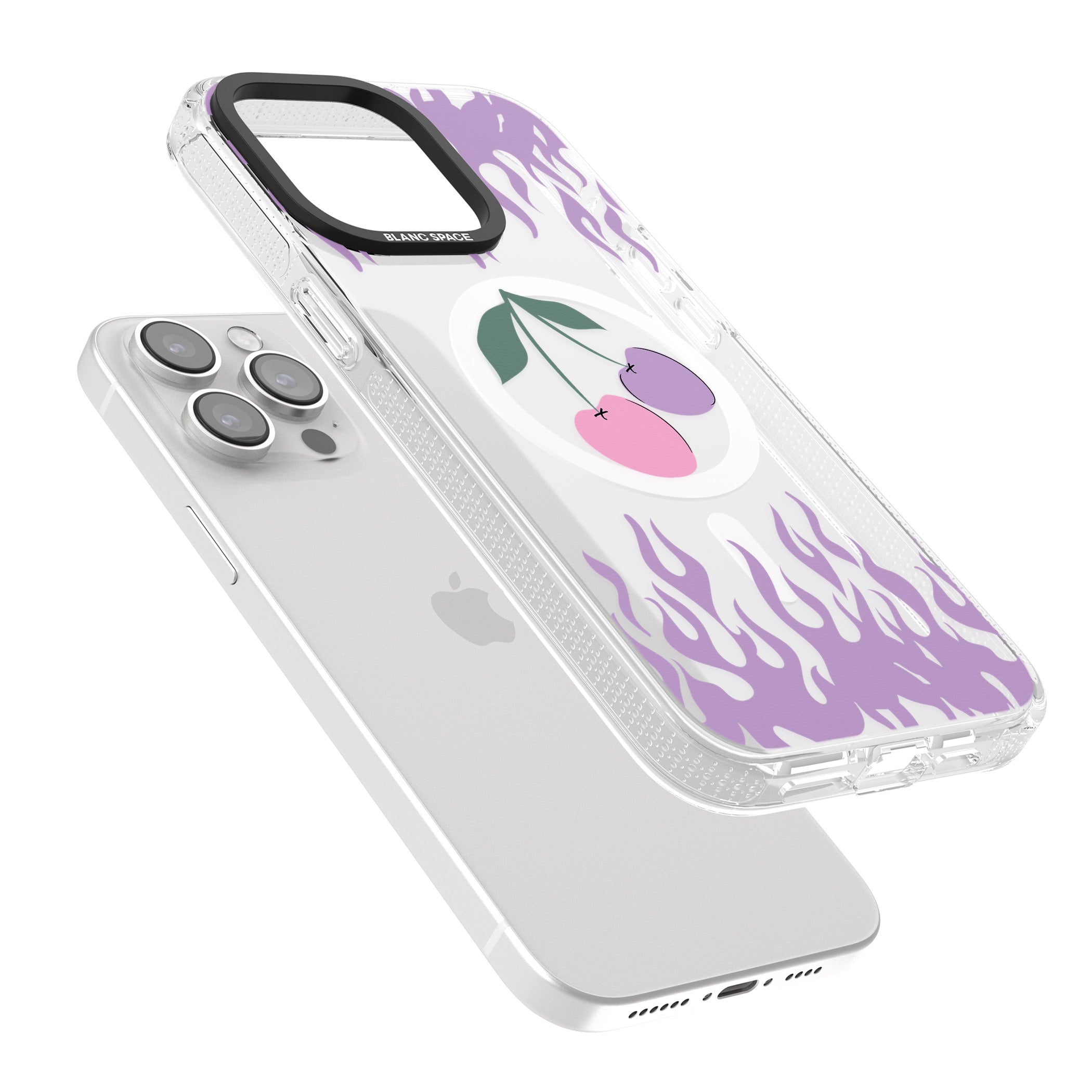 Cherries n' Flames iPhone 15 Pro Max / 15 Pro / 14 Pro Max / 14 Pro / 13 Pro Clear Case Impact Air - Blanc Space