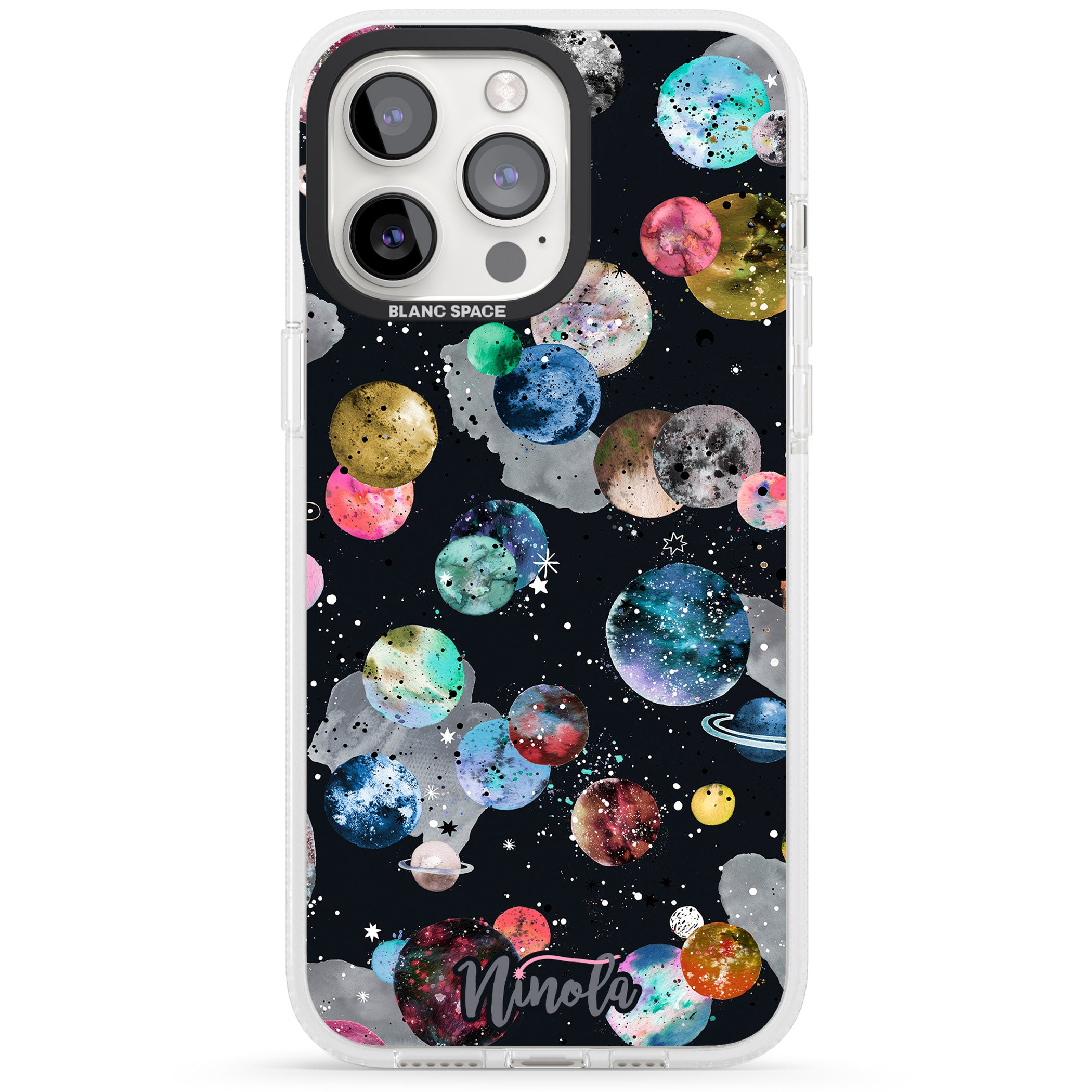 Space Planets iPhone 15 Pro Max / 15 Pro / 14 Pro Max / 14 Pro / 13 Pro Clear Case Impact Air - Blanc Space