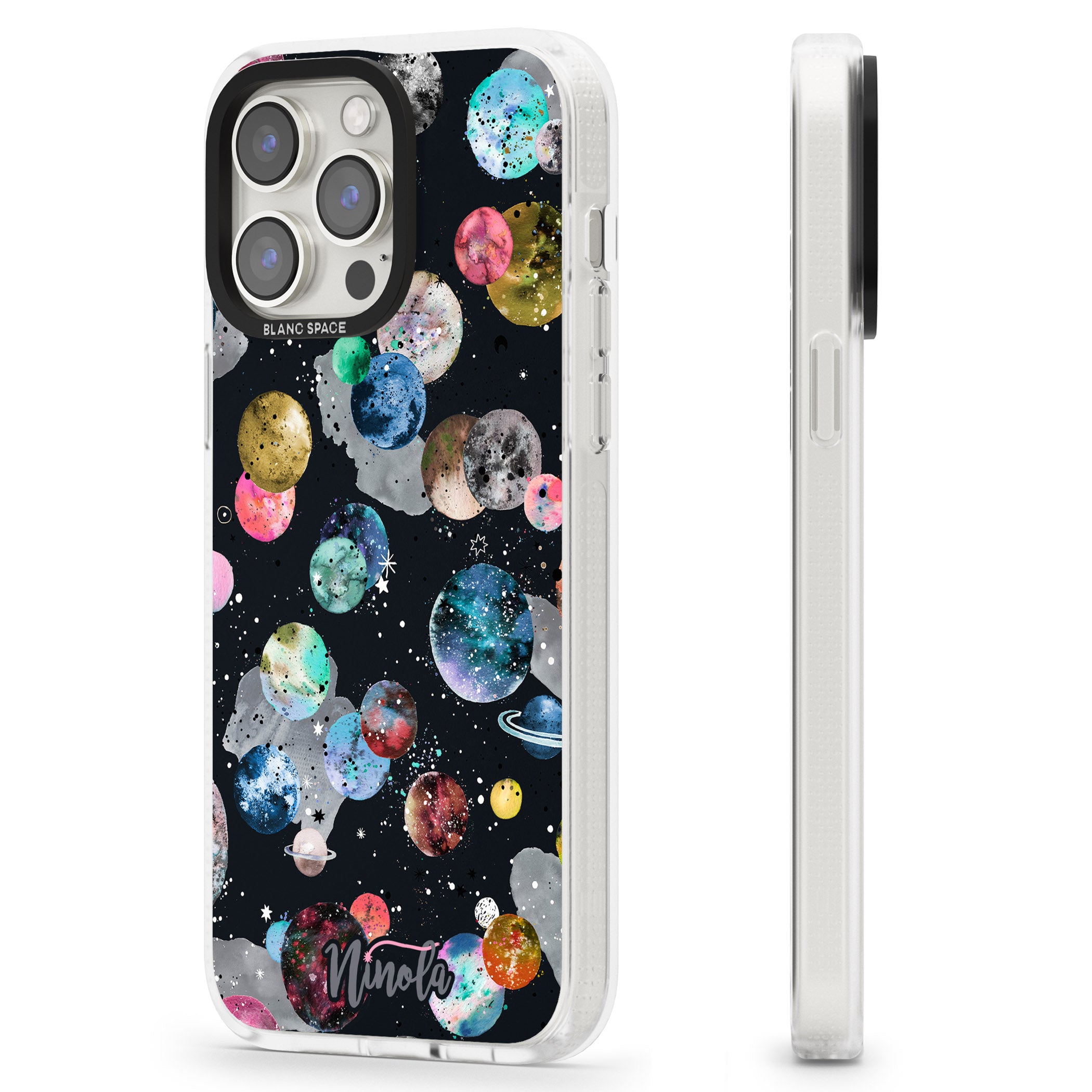 Space Planets iPhone 15 Pro Max / 15 Pro / 14 Pro Max / 14 Pro / 13 Pro Clear Case Impact Air - Blanc Space