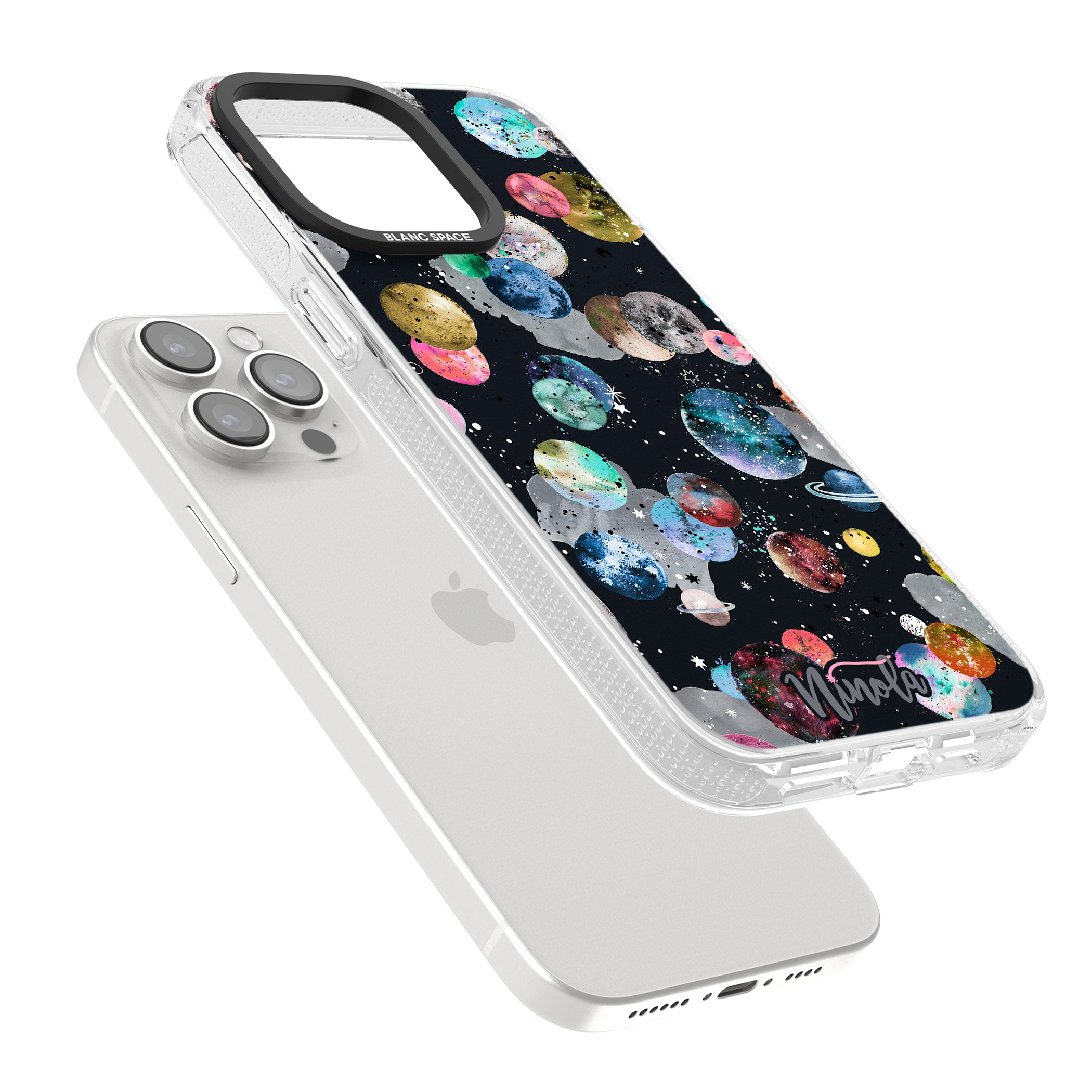 Space Planets iPhone 15 Pro Max / 15 Pro / 14 Pro Max / 14 Pro / 13 Pro Clear Case Impact Air - Blanc Space
