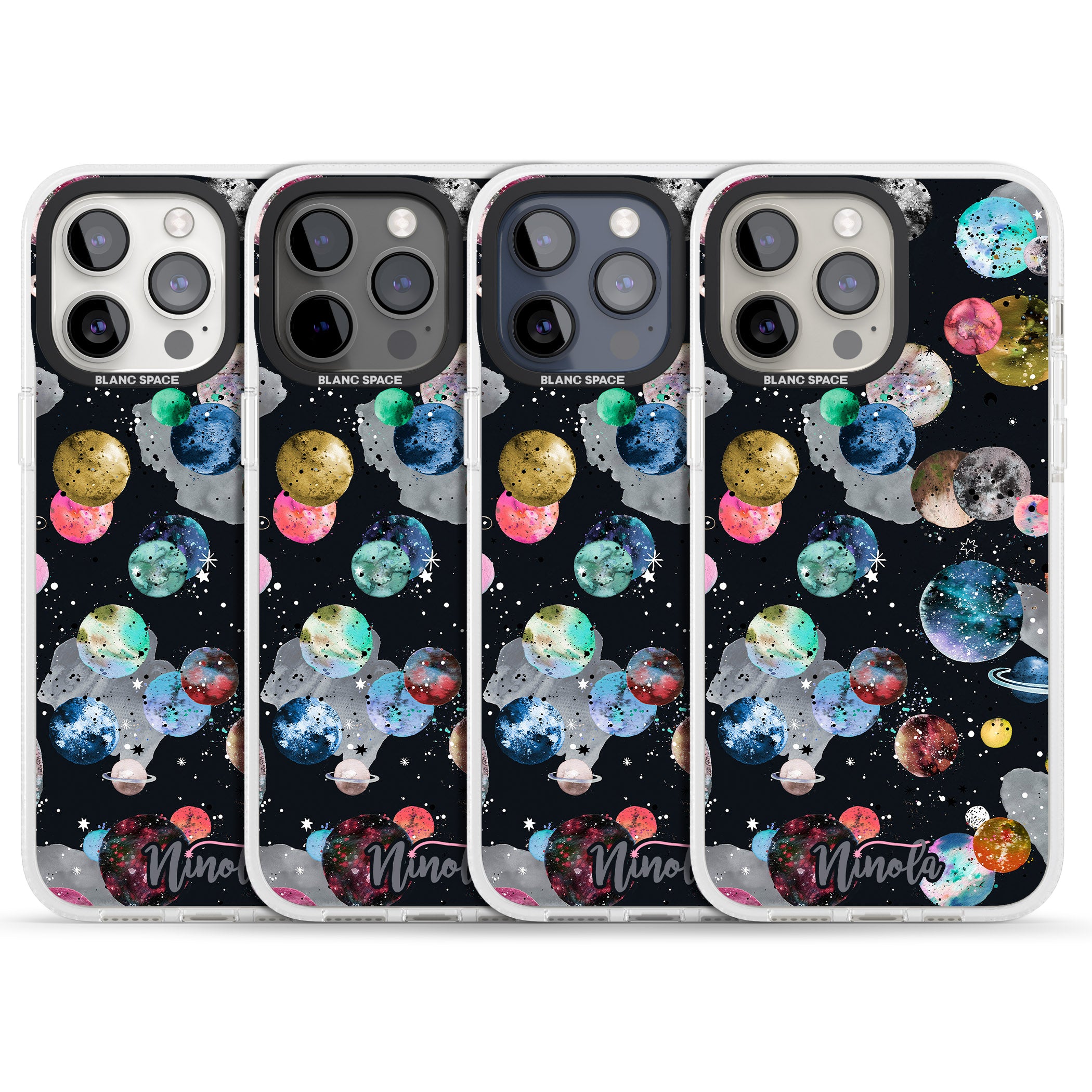 Space Planets iPhone 15 Pro Max / 15 Pro / 14 Pro Max / 14 Pro / 13 Pro Clear Case Impact Air - Blanc Space