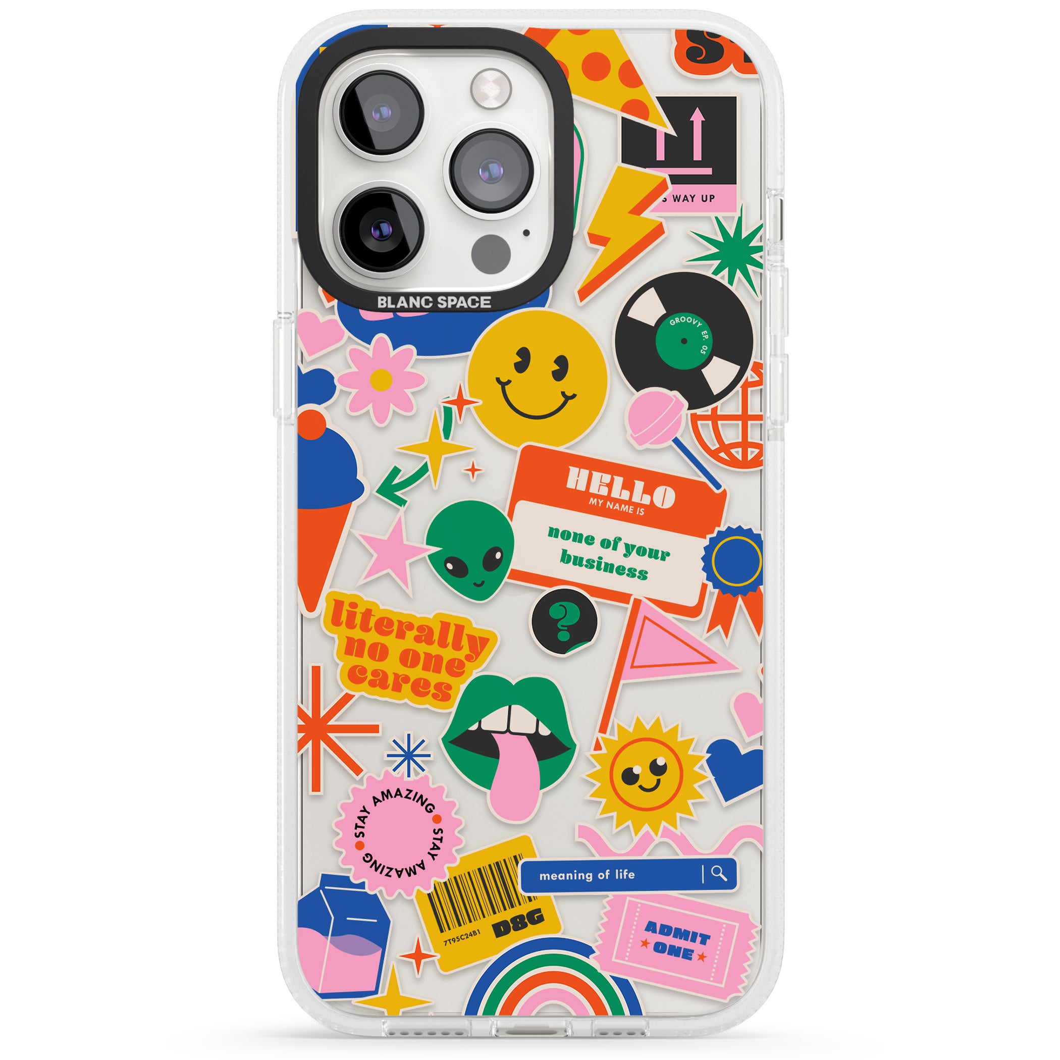 Nostalgic Stickers #1 iPhone 15 Pro Max / 15 Pro / 14 Pro Max / 14 Pro / 13 Pro Clear Case Impact Air - Blanc Space
