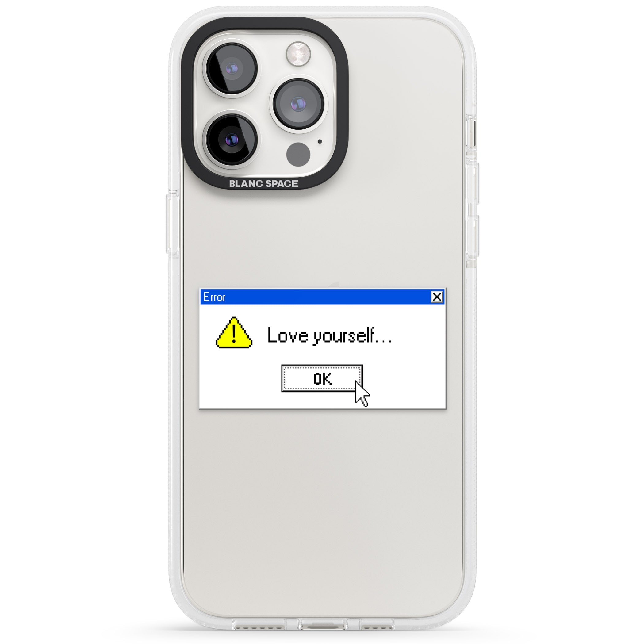 Love yourself.exe iPhone 15 Pro Max / 15 Pro / 14 Pro Max / 14 Pro / 13 Pro Clear Case Impact Air - Blanc Space