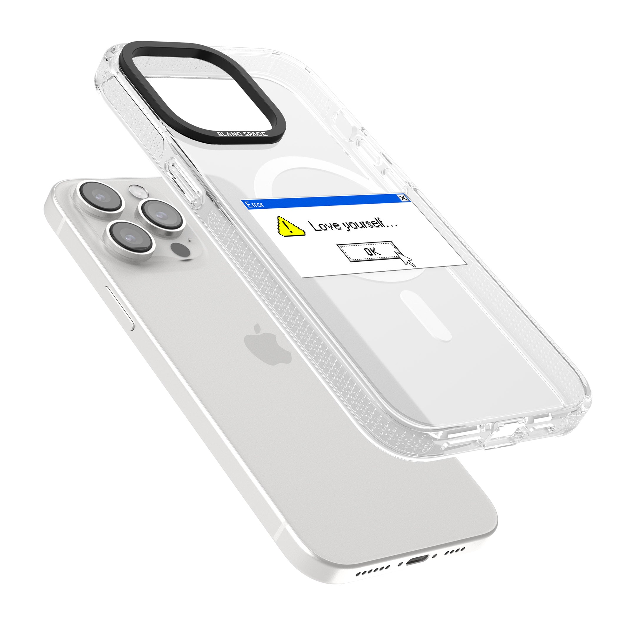 Love yourself.exe iPhone 15 Pro Max / 15 Pro / 14 Pro Max / 14 Pro / 13 Pro Clear Case Impact Air - Blanc Space
