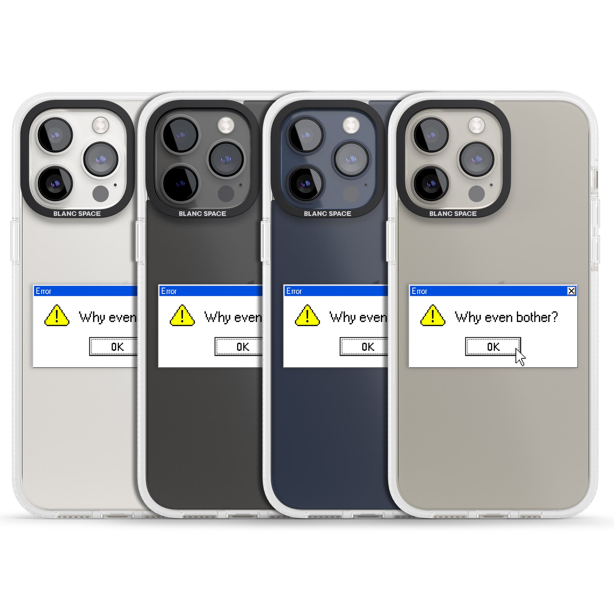 Why even bother?.exe iPhone 15 Pro Max / 15 Pro / 14 Pro Max / 14 Pro / 13 Pro Clear Case Impact Air - Blanc Space