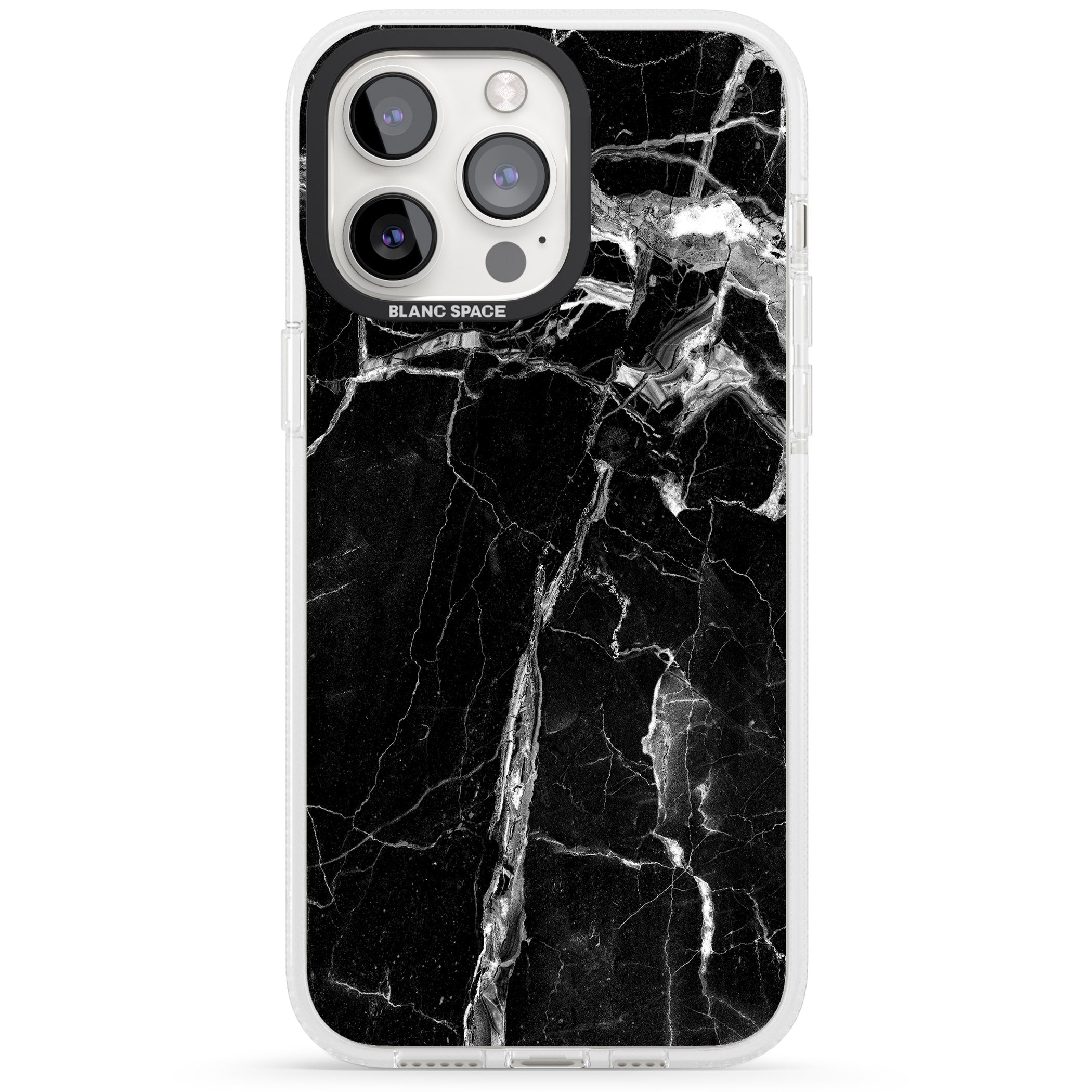 Black Onyx Marble Texture iPhone 15 Pro Max / 15 Pro / 14 Pro Max / 14 Pro / 13 Pro Clear Case Impact Air - Blanc Space