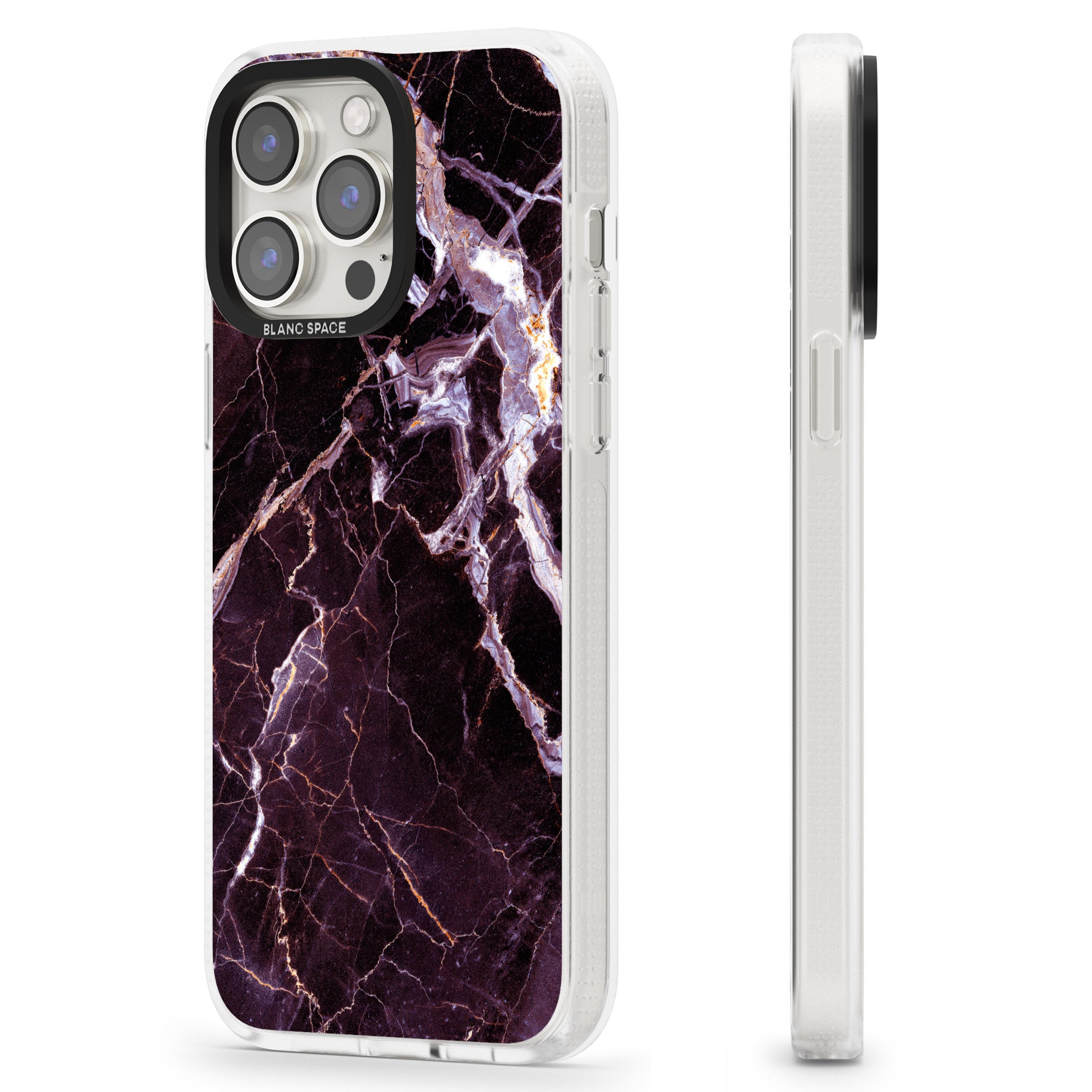 Black, Purple & Yellow shattered Marble iPhone 15 Pro Max / 15 Pro / 14 Pro Max / 14 Pro / 13 Pro Clear Case Impact Air - Blanc Space