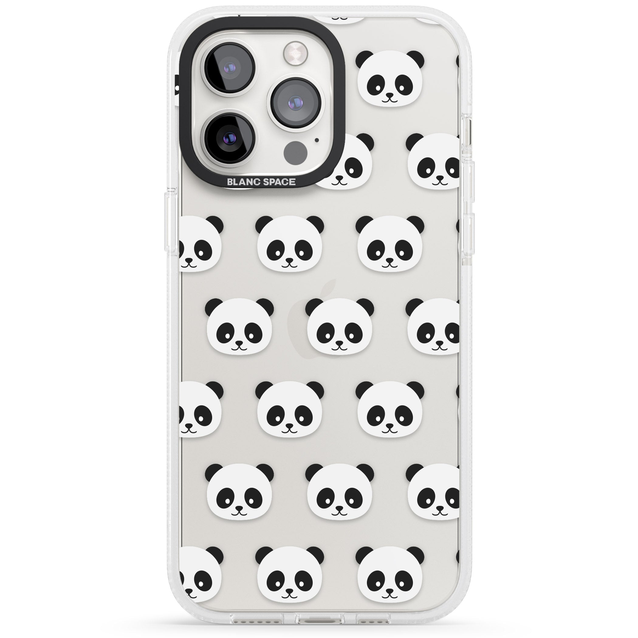 Panda Face Pattern iPhone 15 Pro Max / 15 Pro / 14 Pro Max / 14 Pro / 13 Pro Clear Case Impact Air - Blanc Space