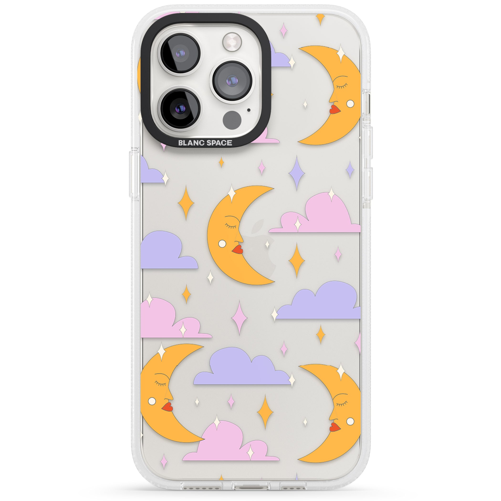Moons & Clouds iPhone 15 Pro Max / 15 Pro / 14 Pro Max / 14 Pro / 13 Pro Clear Case Impact Air - Blanc Space