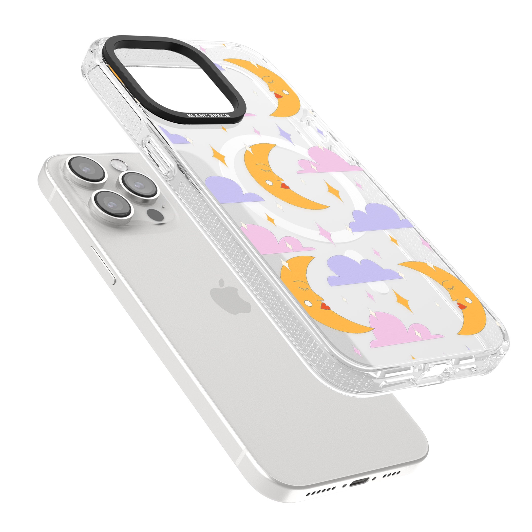 Moons & Clouds iPhone 15 Pro Max / 15 Pro / 14 Pro Max / 14 Pro / 13 Pro Clear Case Impact Air - Blanc Space