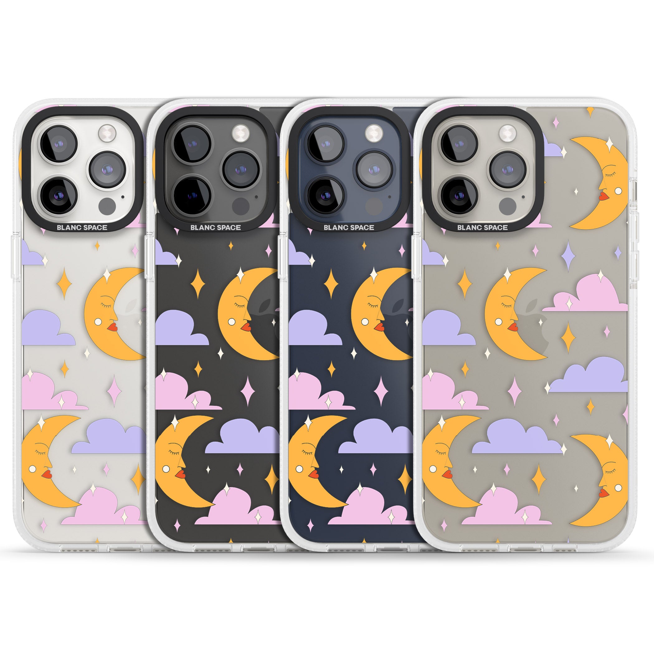 Moons & Clouds iPhone 15 Pro Max / 15 Pro / 14 Pro Max / 14 Pro / 13 Pro Clear Case Impact Air - Blanc Space