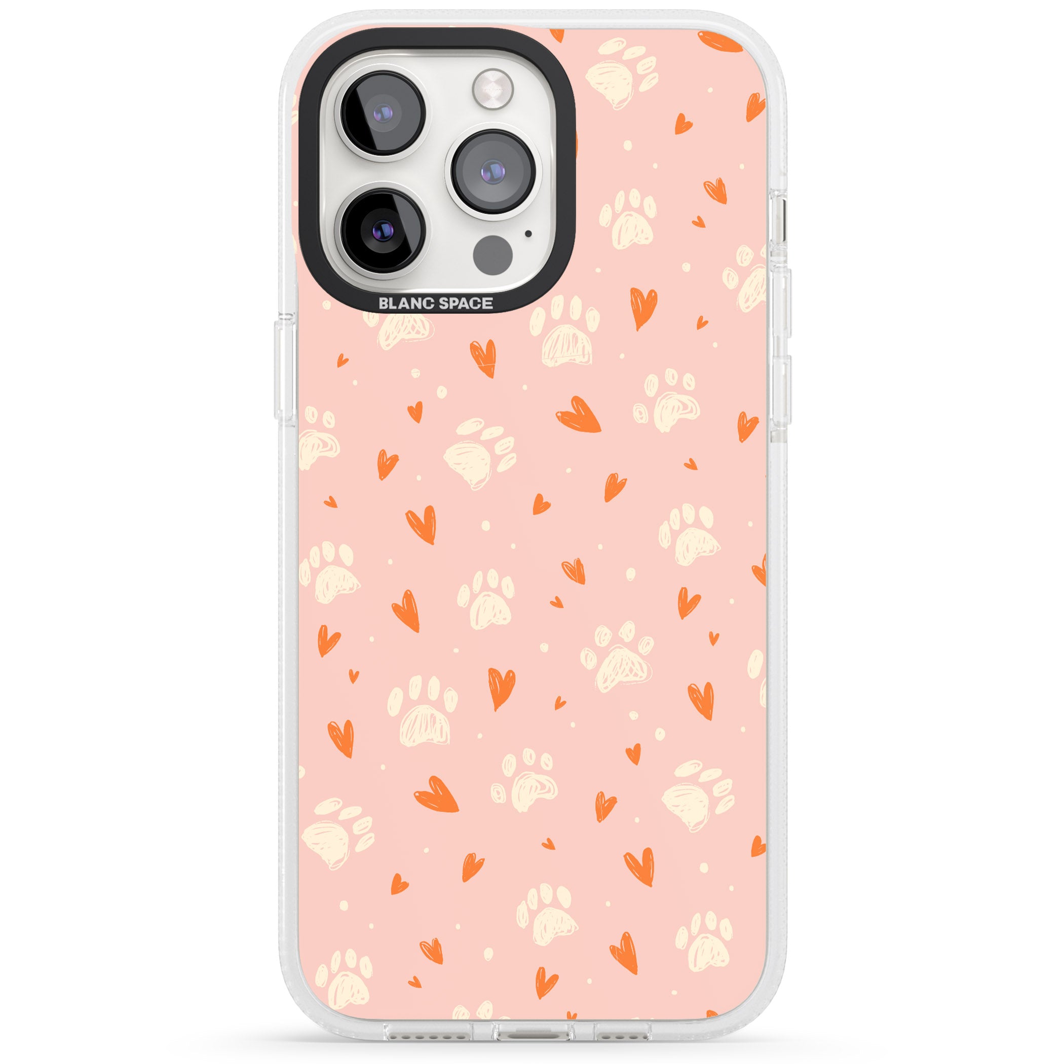 Paws & Hearts Pattern iPhone 15 Pro Max / 15 Pro / 14 Pro Max / 14 Pro / 13 Pro Clear Case Impact Air - Blanc Space