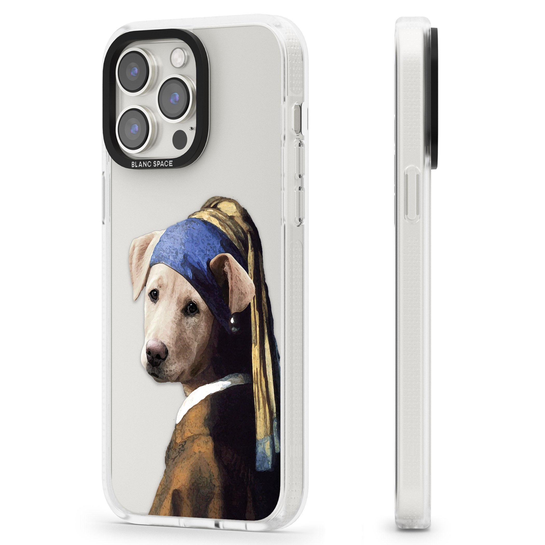 Doggo with a Pearl Earring iPhone 15 Pro Max / 15 Pro / 14 Pro Max / 14 Pro / 13 Pro Clear Case Impact Air - Blanc Space