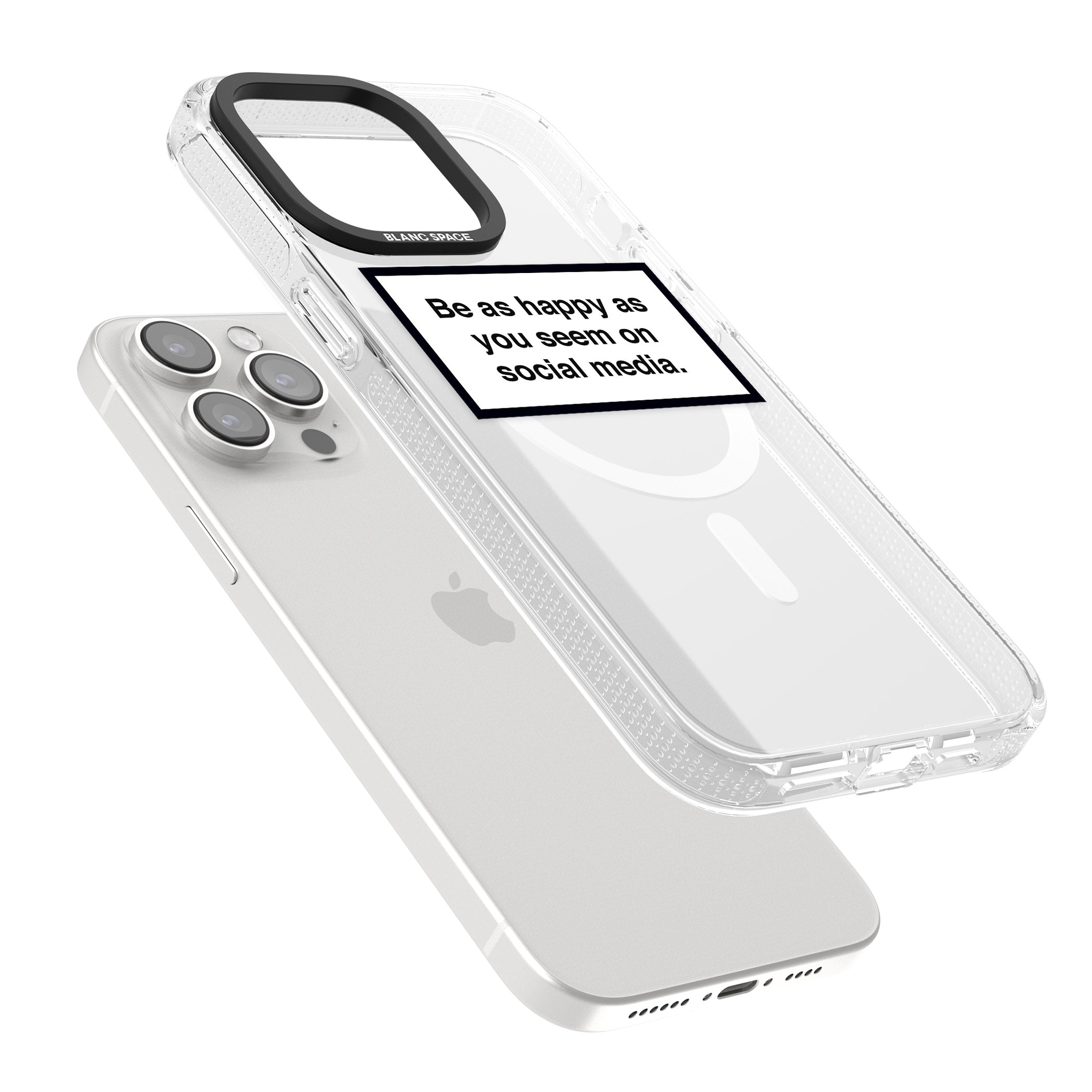 Happy on Social Media iPhone 15 Pro Max / 15 Pro / 14 Pro Max / 14 Pro / 13 Pro Clear Case Impact Air - Blanc Space